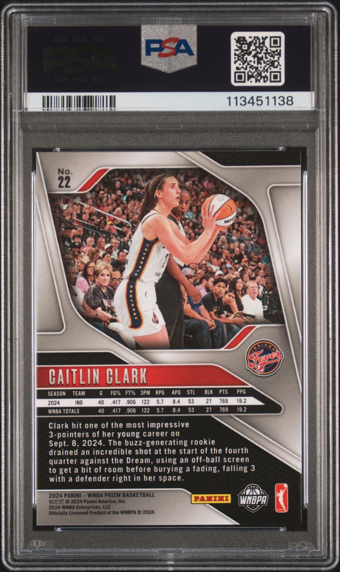 2024 Panini Prizm Wnba Caitlin Clark #22 Nm-Mt 8 back