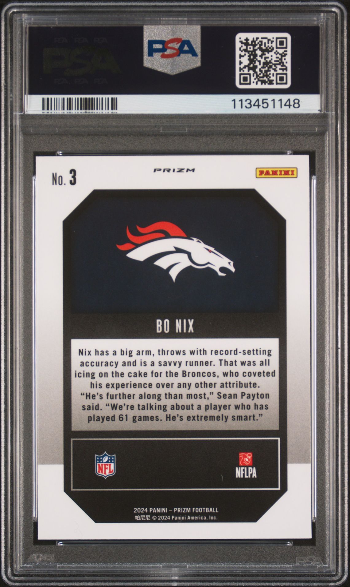 2024 Panini Prizm Emergent Bo Nix #3 (Emergent-Green Prizm) Gem Mt 10 back