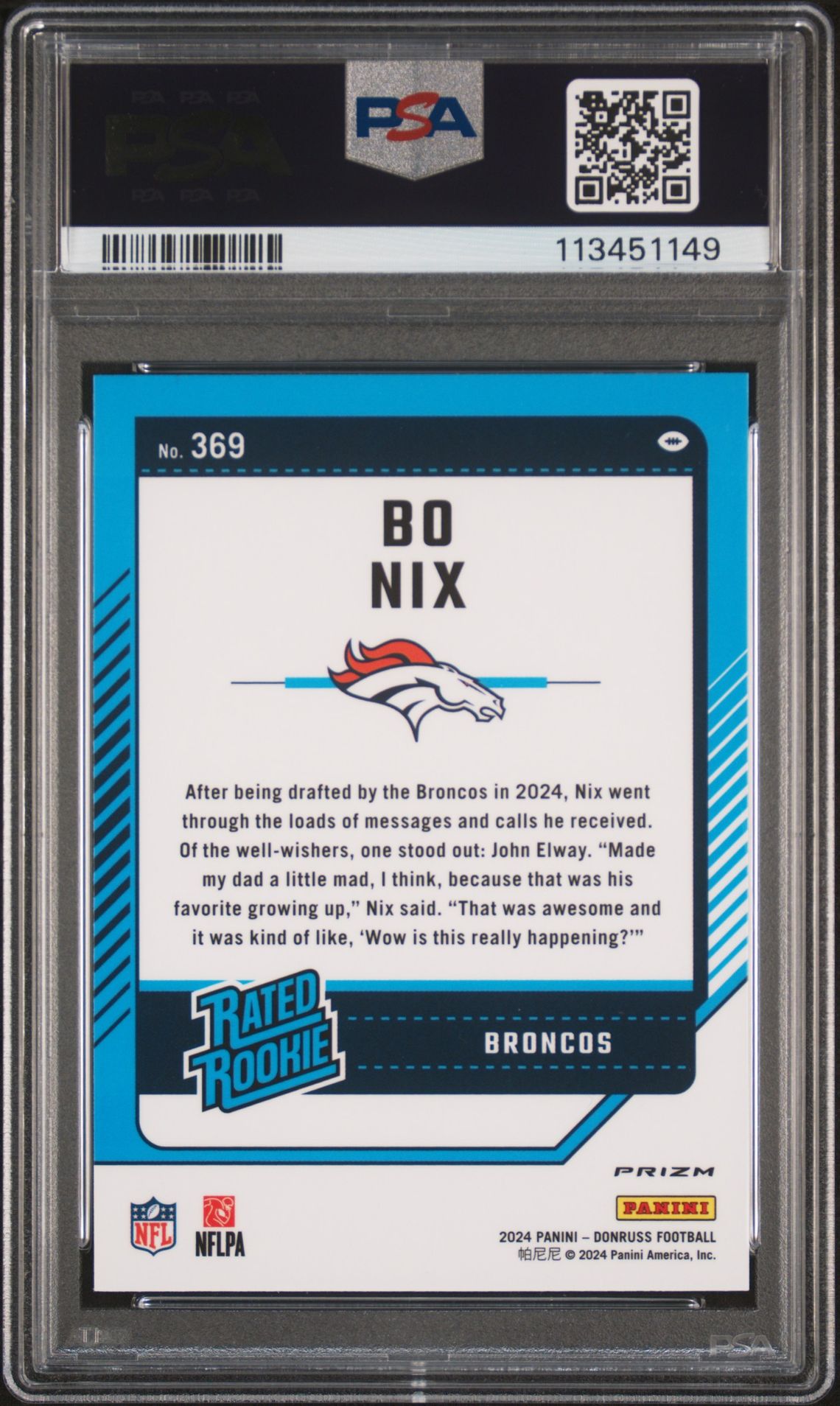 2024 Panini Donruss Bo Nix #369 (Optic Preview-Red Wave) Gem Mt 10 back
