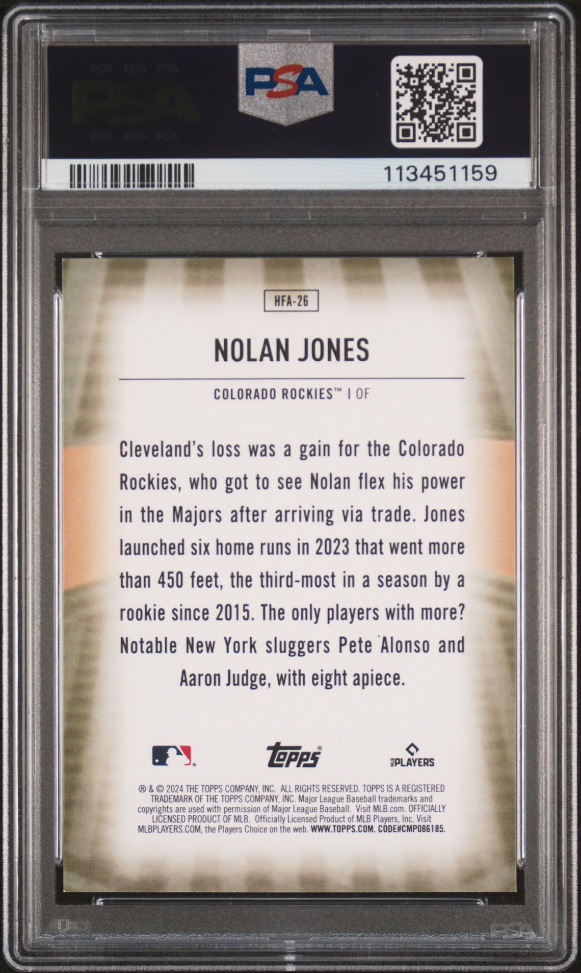 2024 Topps Home Field Advantage Nolan Jones #Hfa26 (Update) Mint 9 back