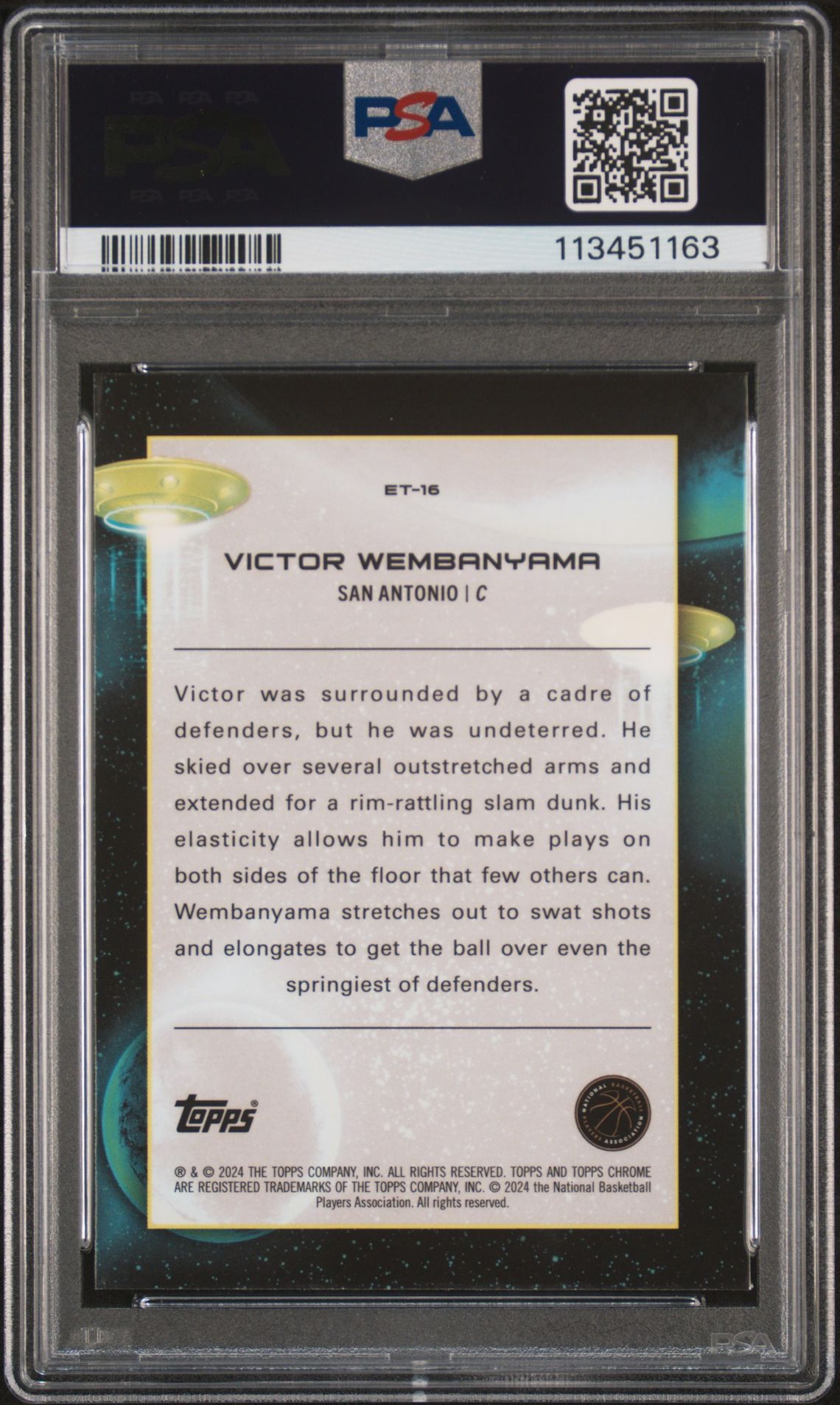 2023 Topps Cosmic Chrome Extraterrestrial Talent Victor Wembanyama #Et16 Gem Mt 10 back
