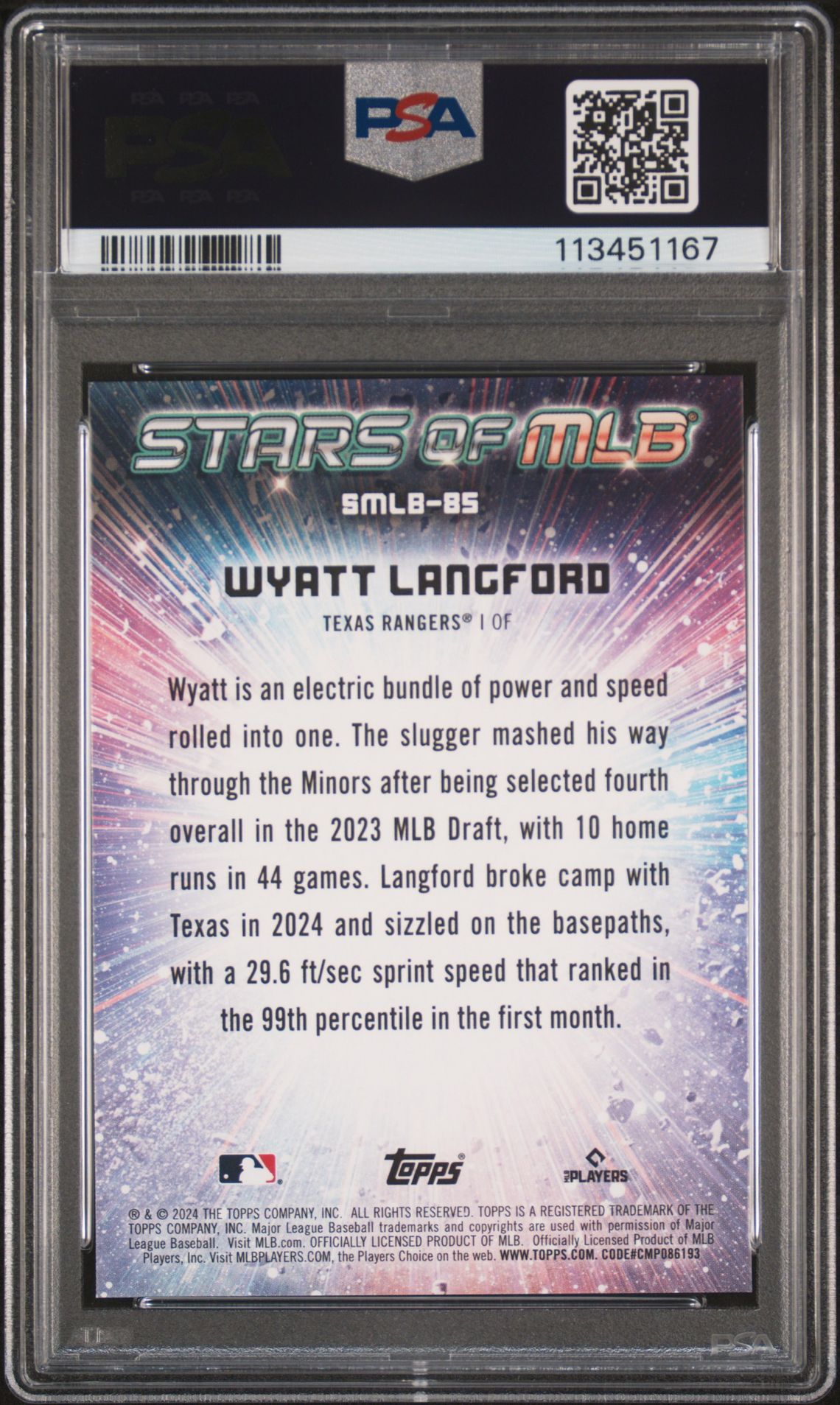 2024 Topps Stars Of Mlb Wyatt Langford #Smlb85 (Update) Gem Mt 10 back