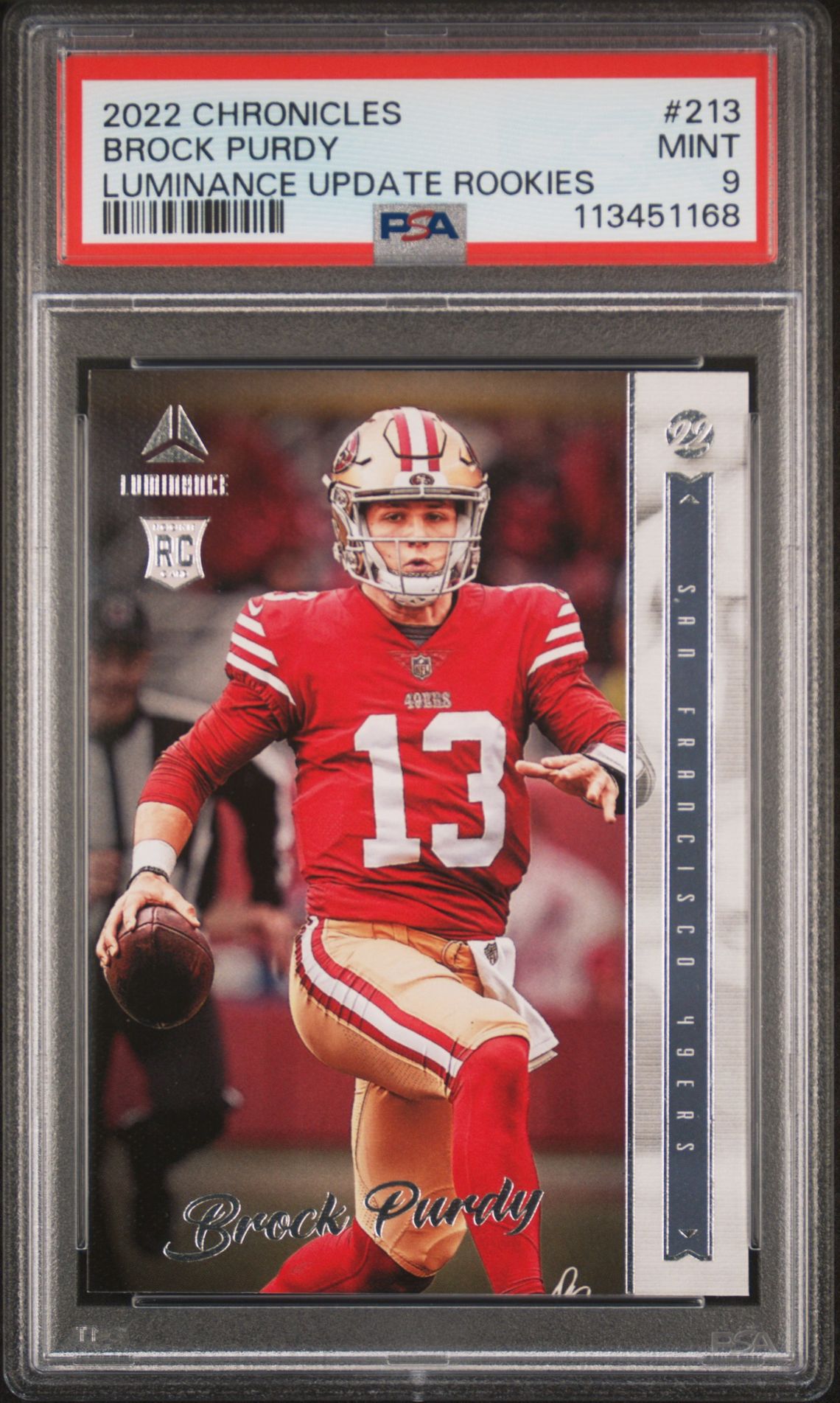 2022 Panini Chronicles Luminance Update Rookies Brock Purdy #213 (Luminance Update Rookies) Mint 9 front
