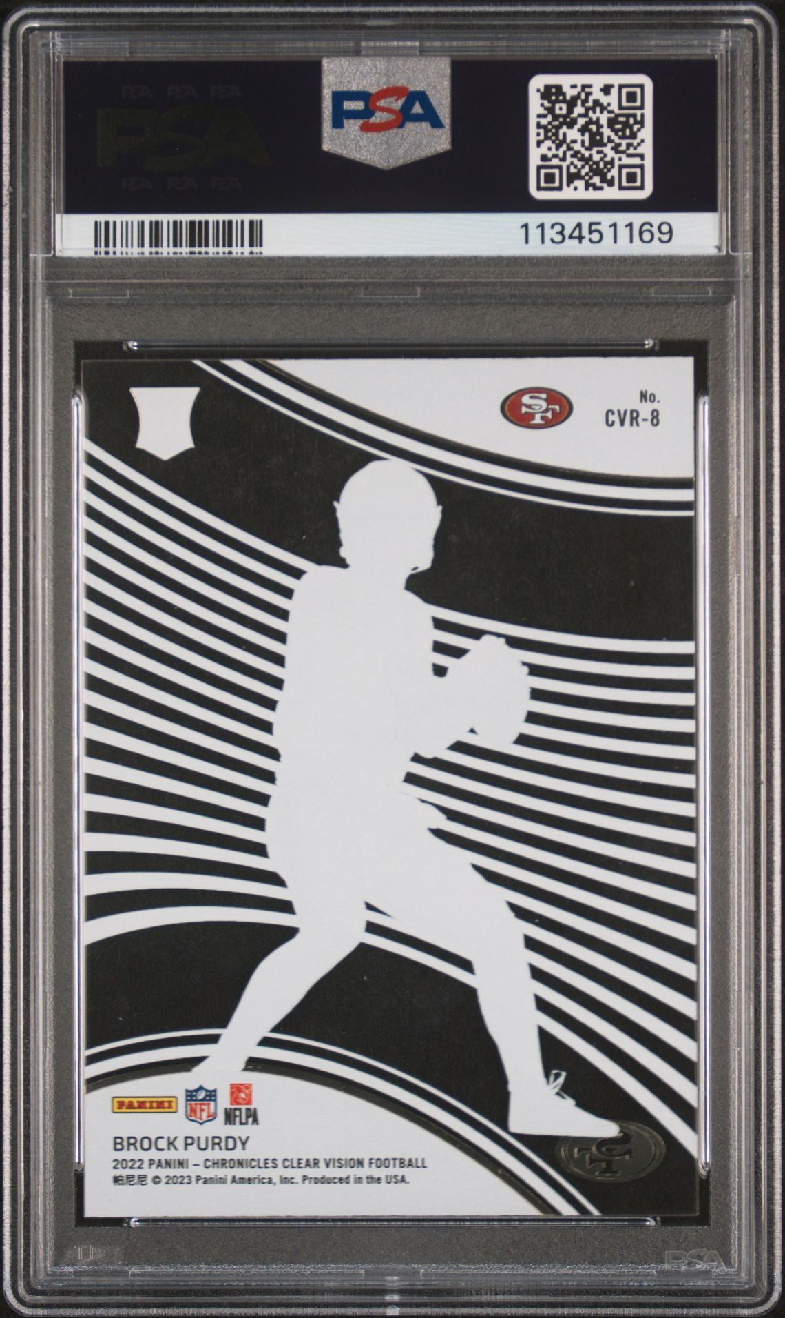 2022 Panini Chronicles Clear Vision Rookies Brock Purdy #Cvr8 (Clear Vision Rookie) Mint 9 back