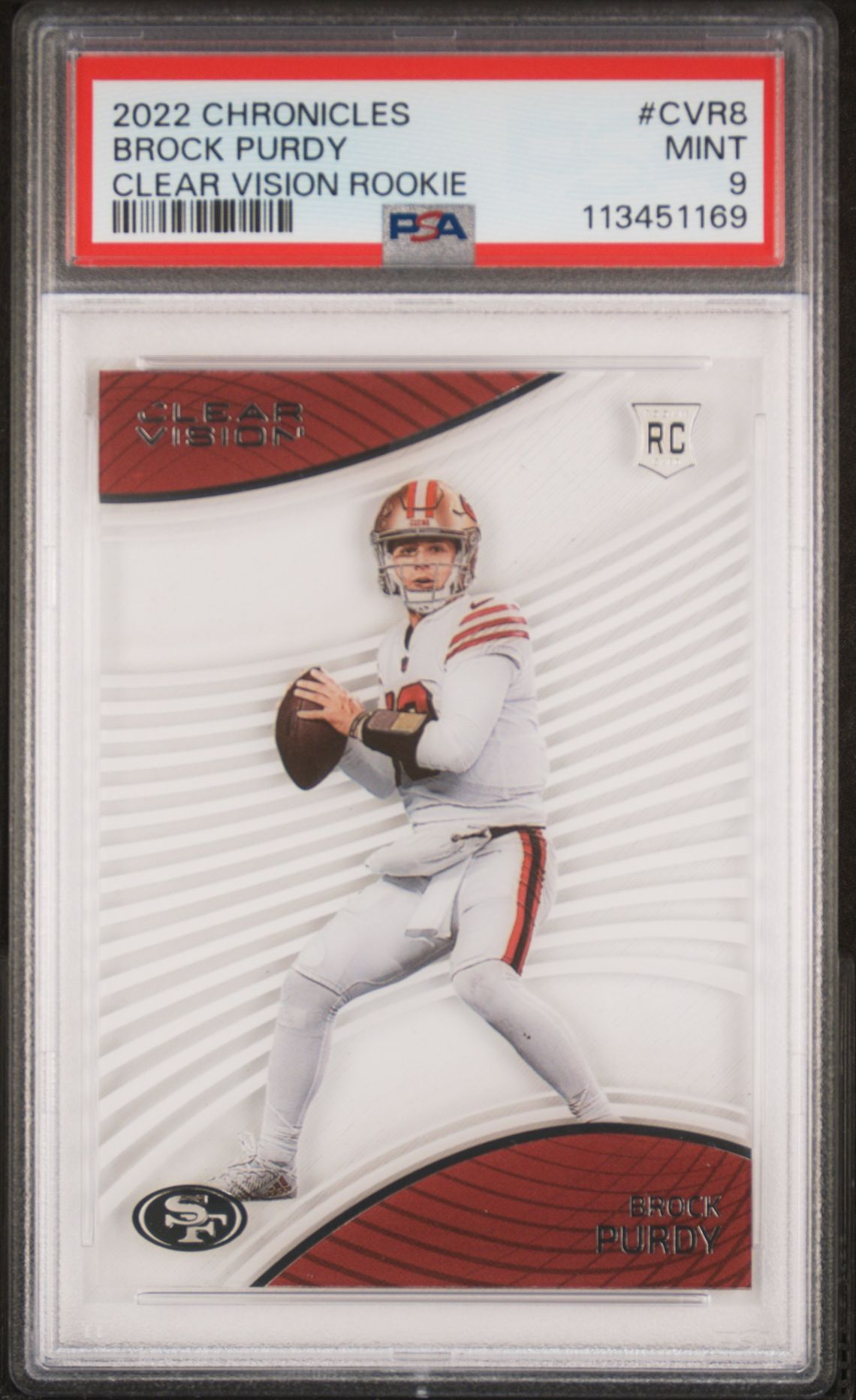 2022 Panini Chronicles Clear Vision Rookies Brock Purdy #Cvr8 (Clear Vision Rookie) Mint 9 front