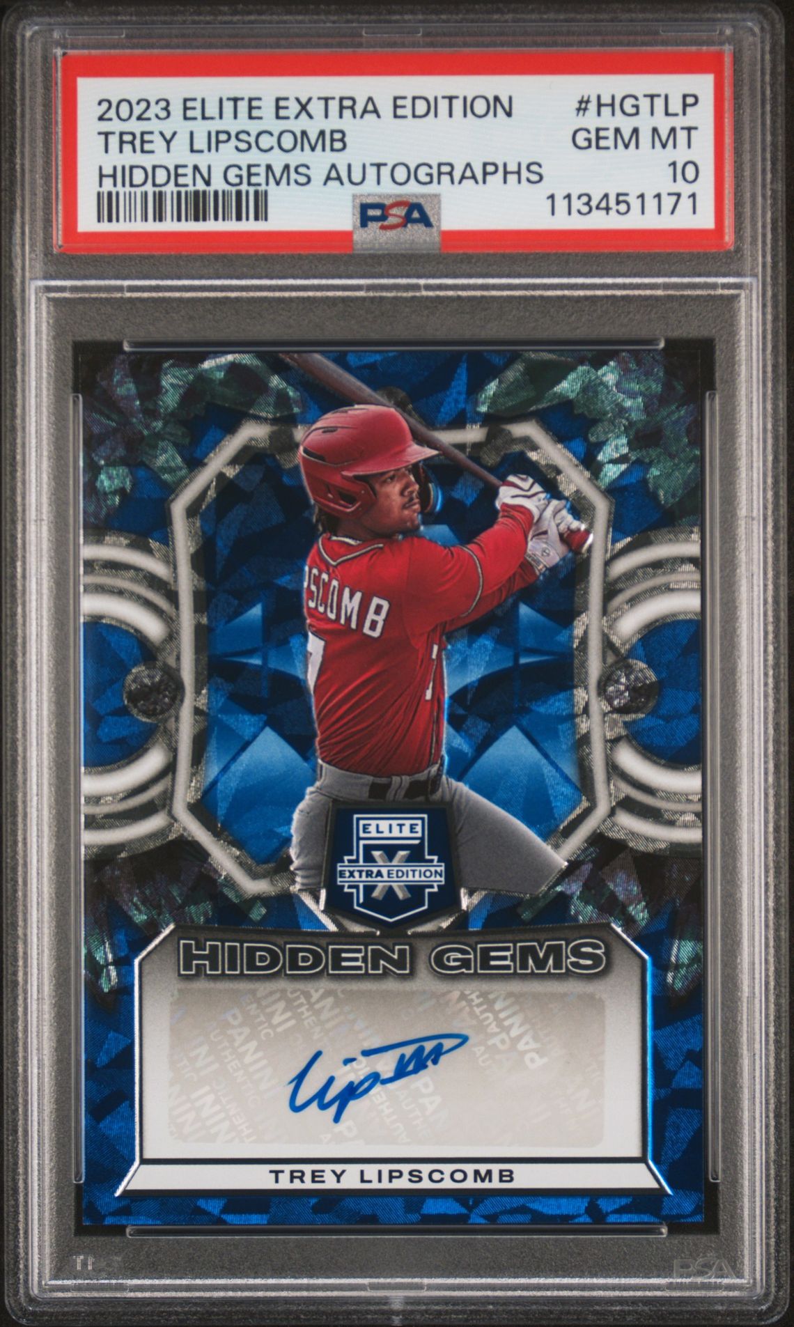 2023 Panini Elite Extra Edition Hidden Gems Autographs Trey Lipscomb #Hgtlp Gem Mt 10 front