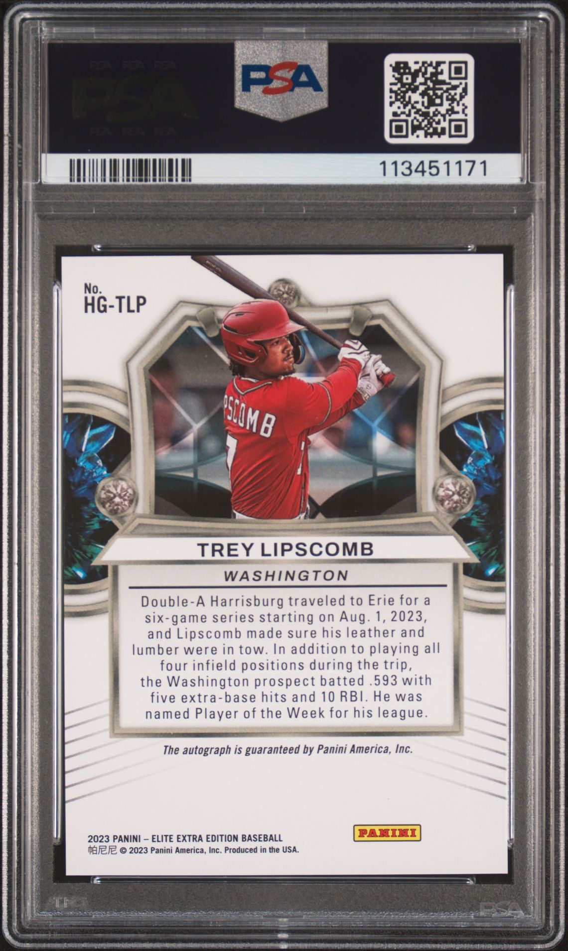 2023 Panini Elite Extra Edition Hidden Gems Autographs Trey Lipscomb #Hgtlp Gem Mt 10 back