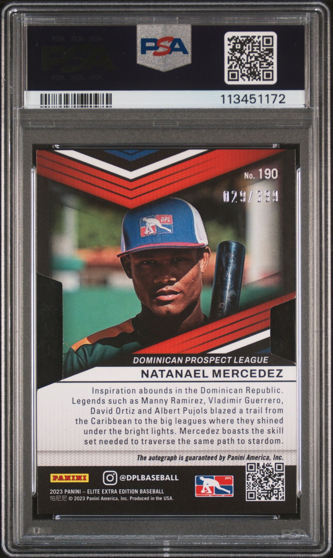 2023 Panini Elite Extra Edition Natanael Mercedez #190 (Signature-Die-Cut) Mint 9 back