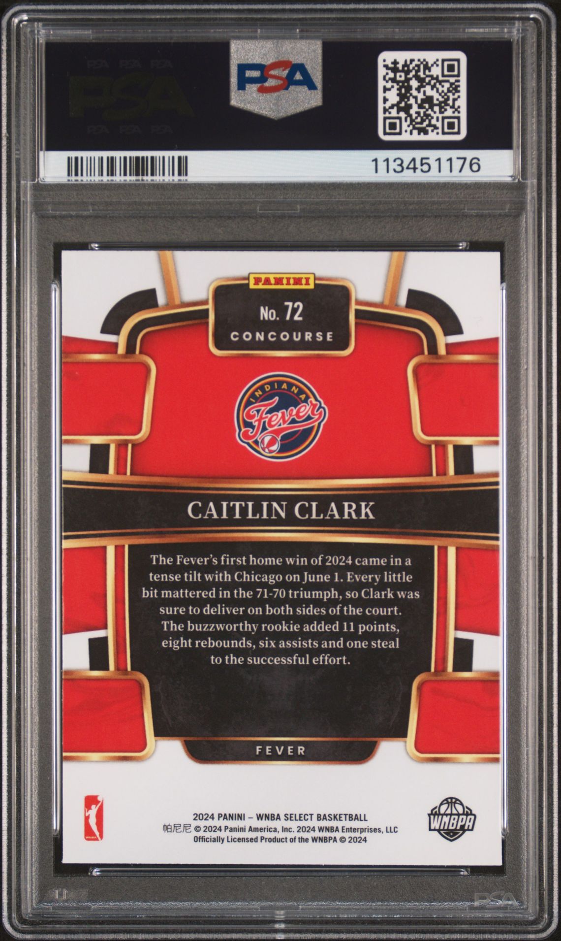 2024 Panini Select Wnba Caitlin Clark #72 Gem Mt 10 back