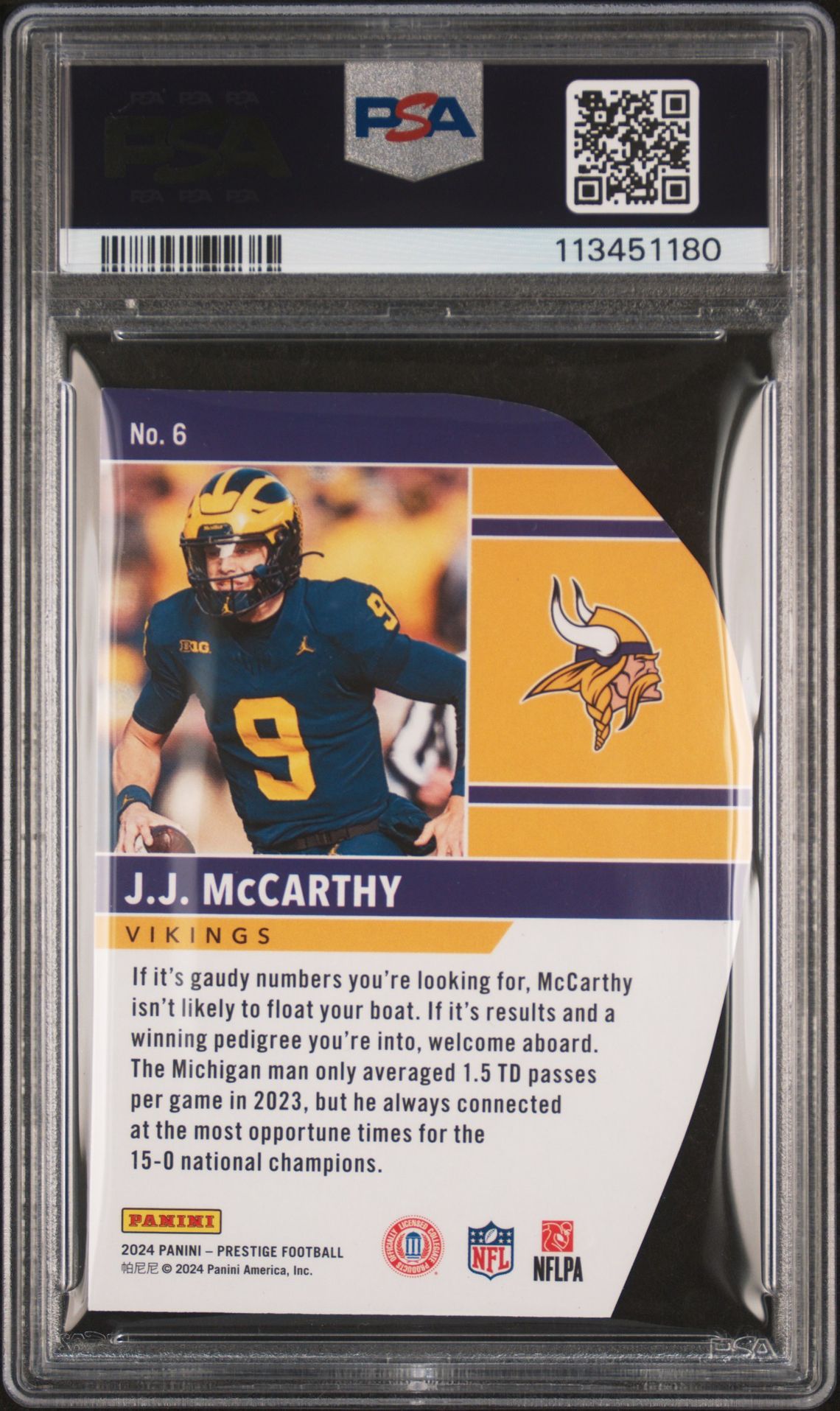 2024 Panini Prestige Human Highlight Film Jj Mccarthy #6 Mint 9 back