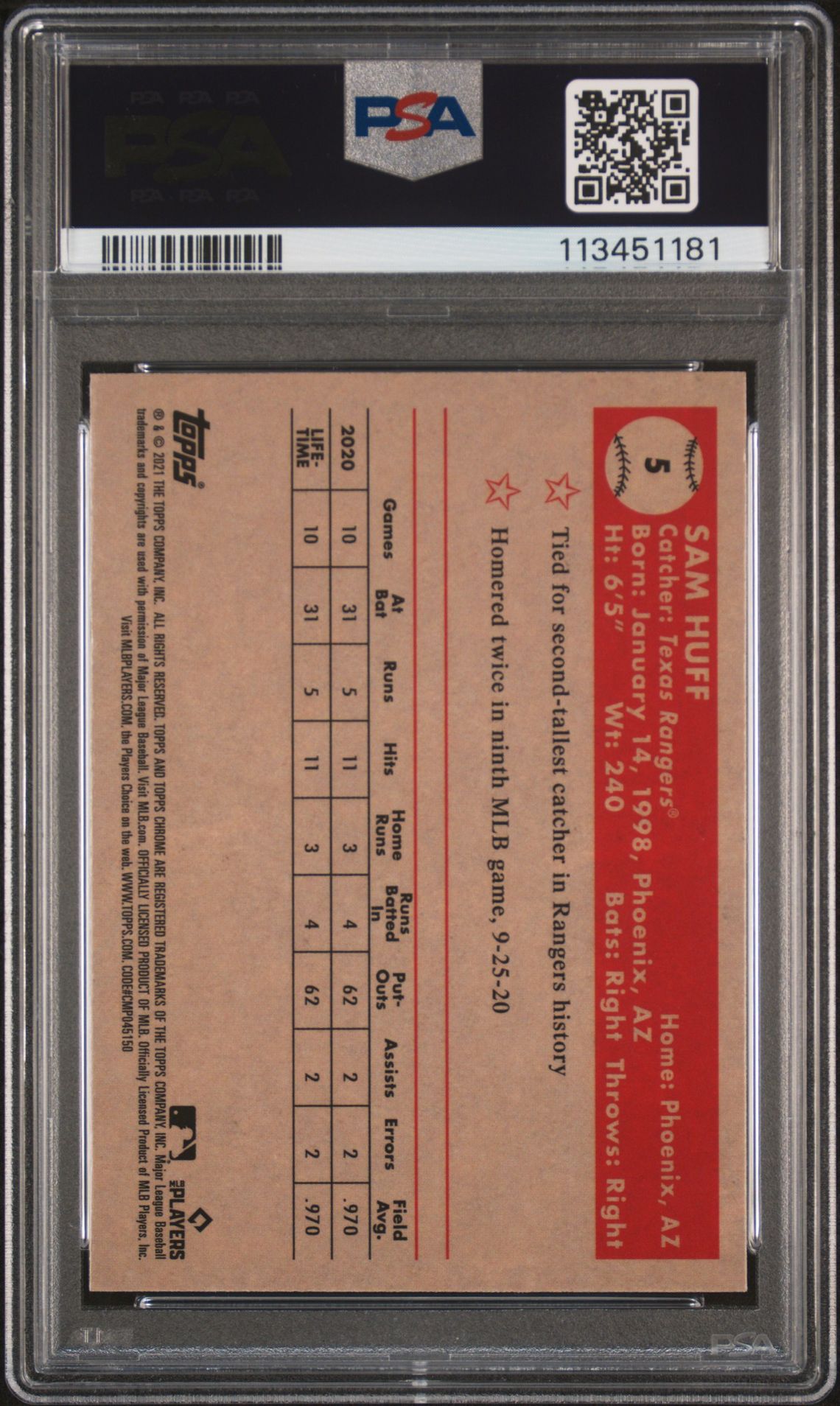 2021 Topps Chrome Platinum Anniversary Sam Huff #5 (Gold Prism Refractor) Mint 9 back