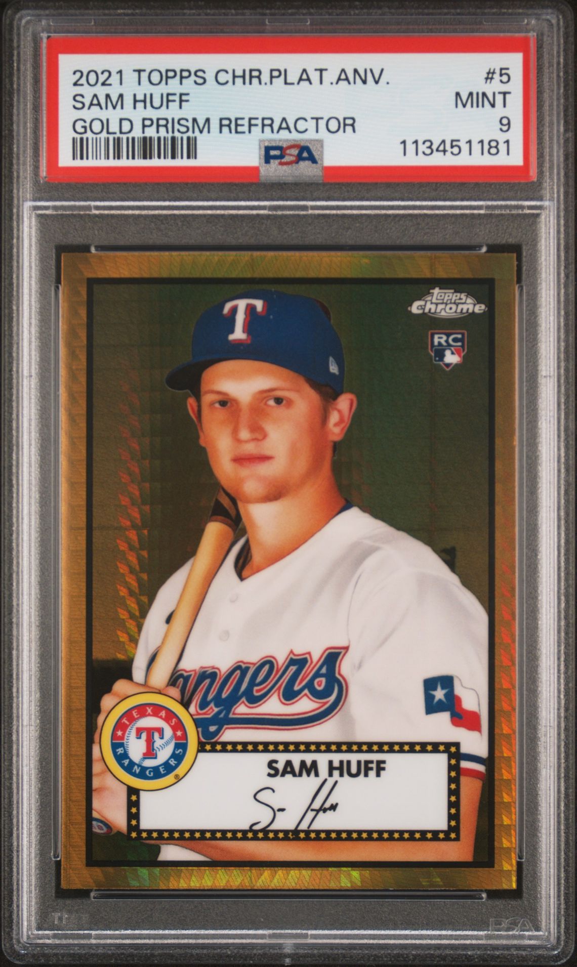 2021 Topps Chrome Platinum Anniversary Sam Huff #5 (Gold Prism Refractor) Mint 9 front