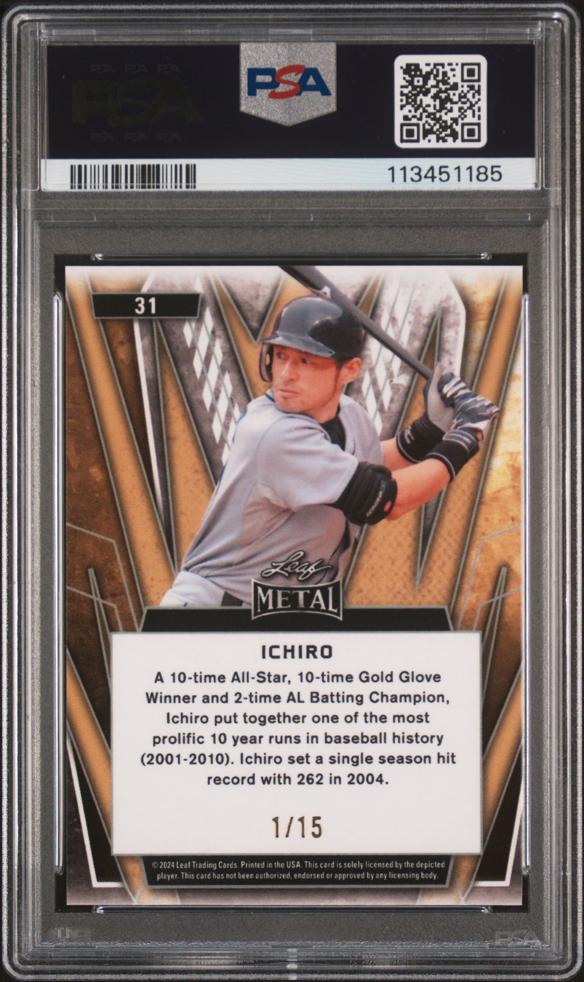 2024 Leaf Metal Ichiro #31 (Silver Crystal) Mint 9 back