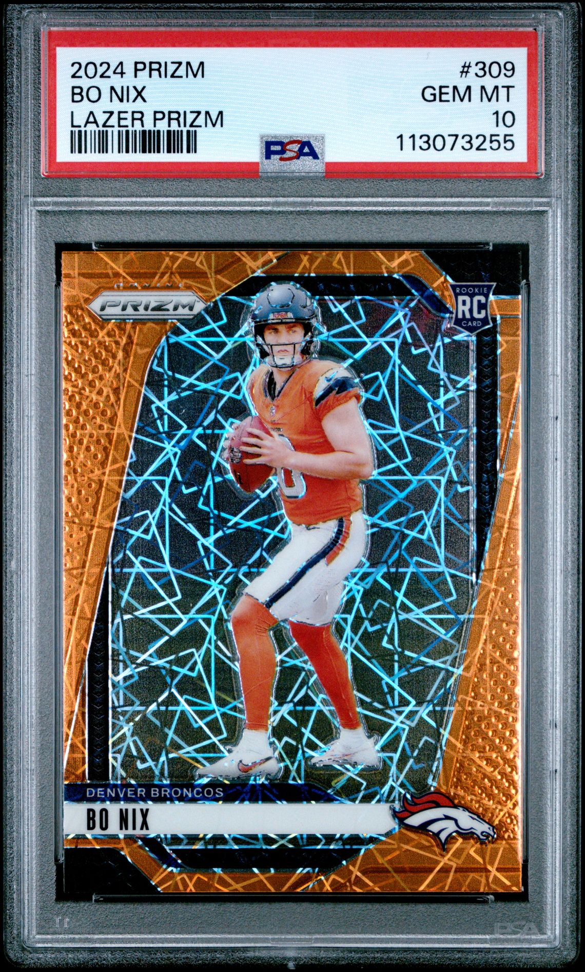 2024 Panini Prizm Bo Nix #309 (Lazer Prizm) Gem Mt 10 front