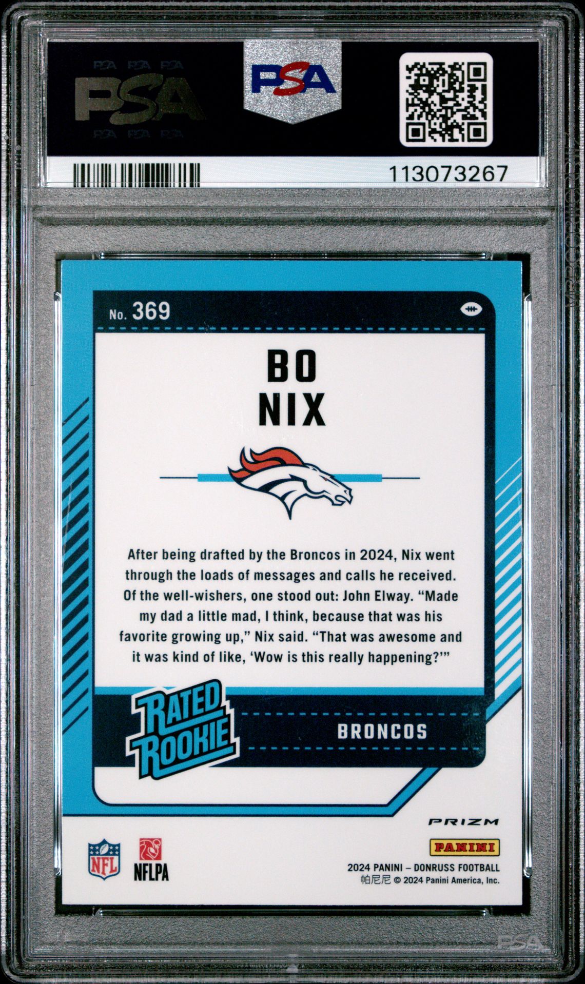 2024 Panini Donruss Bo Nix #369 (Optic Preview-Red Wave) Mint 9 back