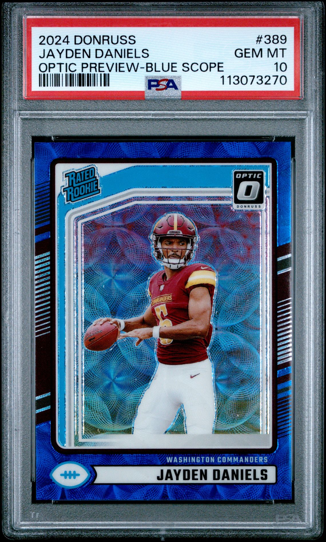 2024 Panini Donruss Jayden Daniels #389 (Optic Preview-Blue Scope) Gem Mt 10 front