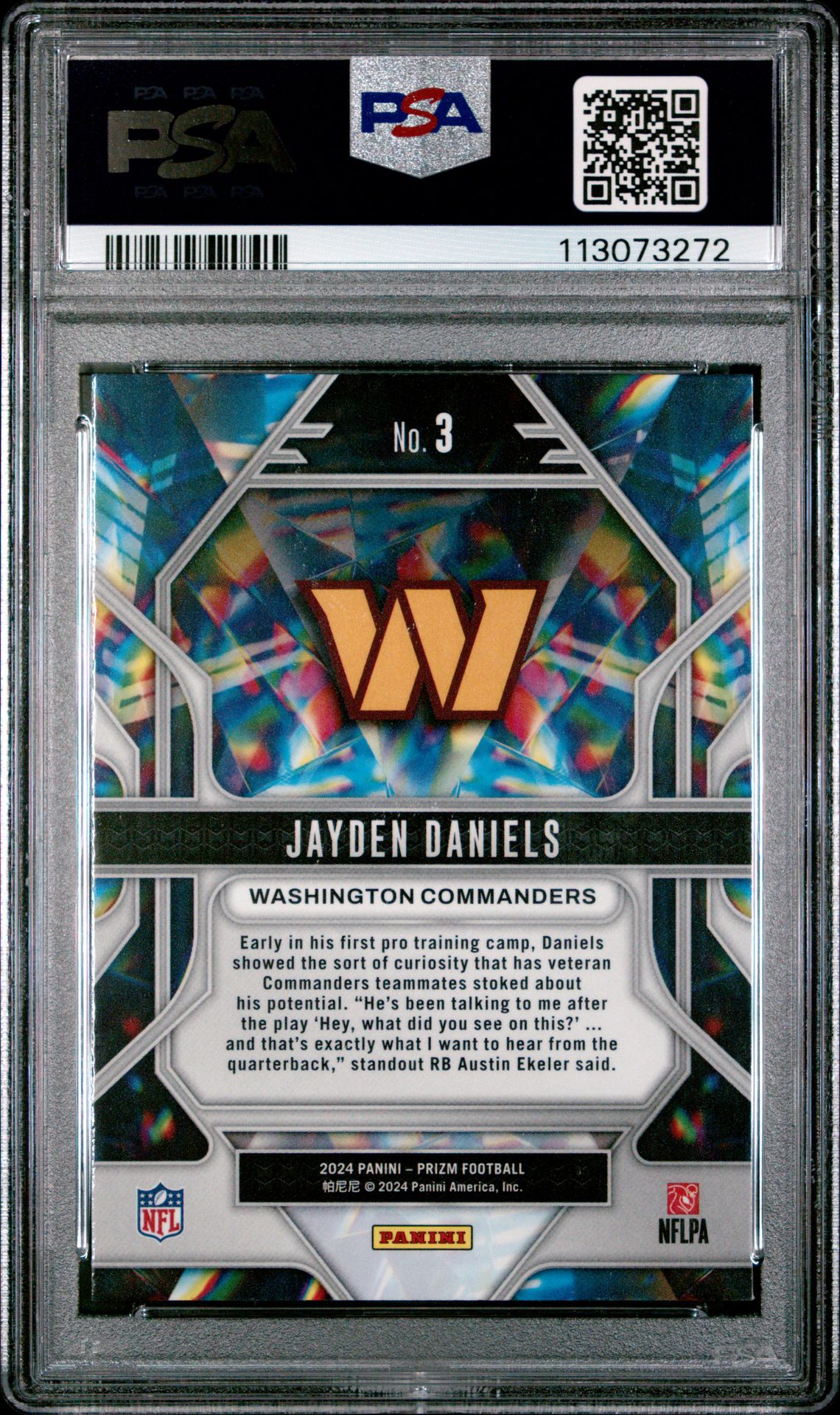 2024 Panini Prizm Prizmatic Jayden Daniels #3 Gem Mt 10 back