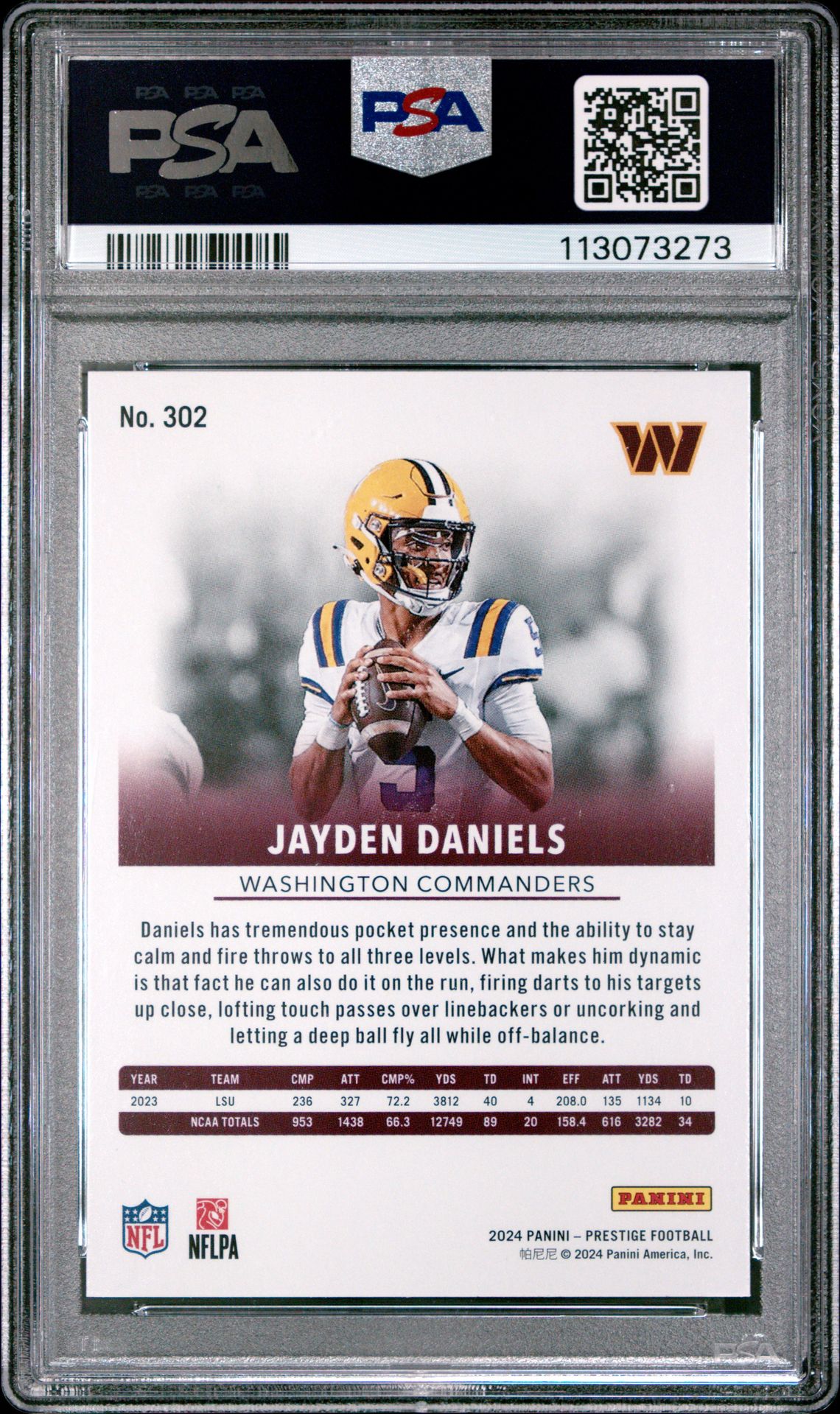 2024 Panini Prestige Jayden Daniels #302 Mint 9 back
