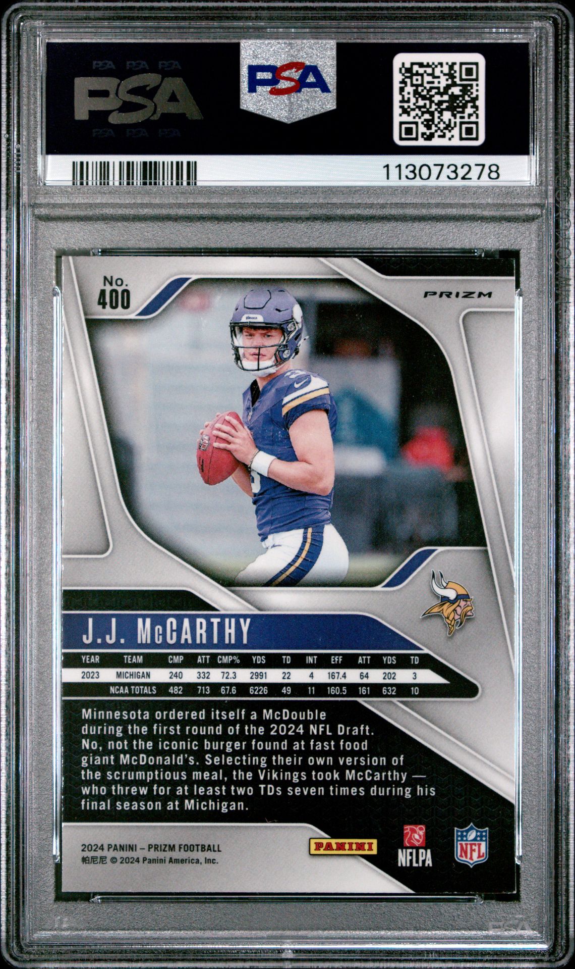 2024 Panini Prizm Jj Mccarthy #400 (Pink Wave) Mint 9 back