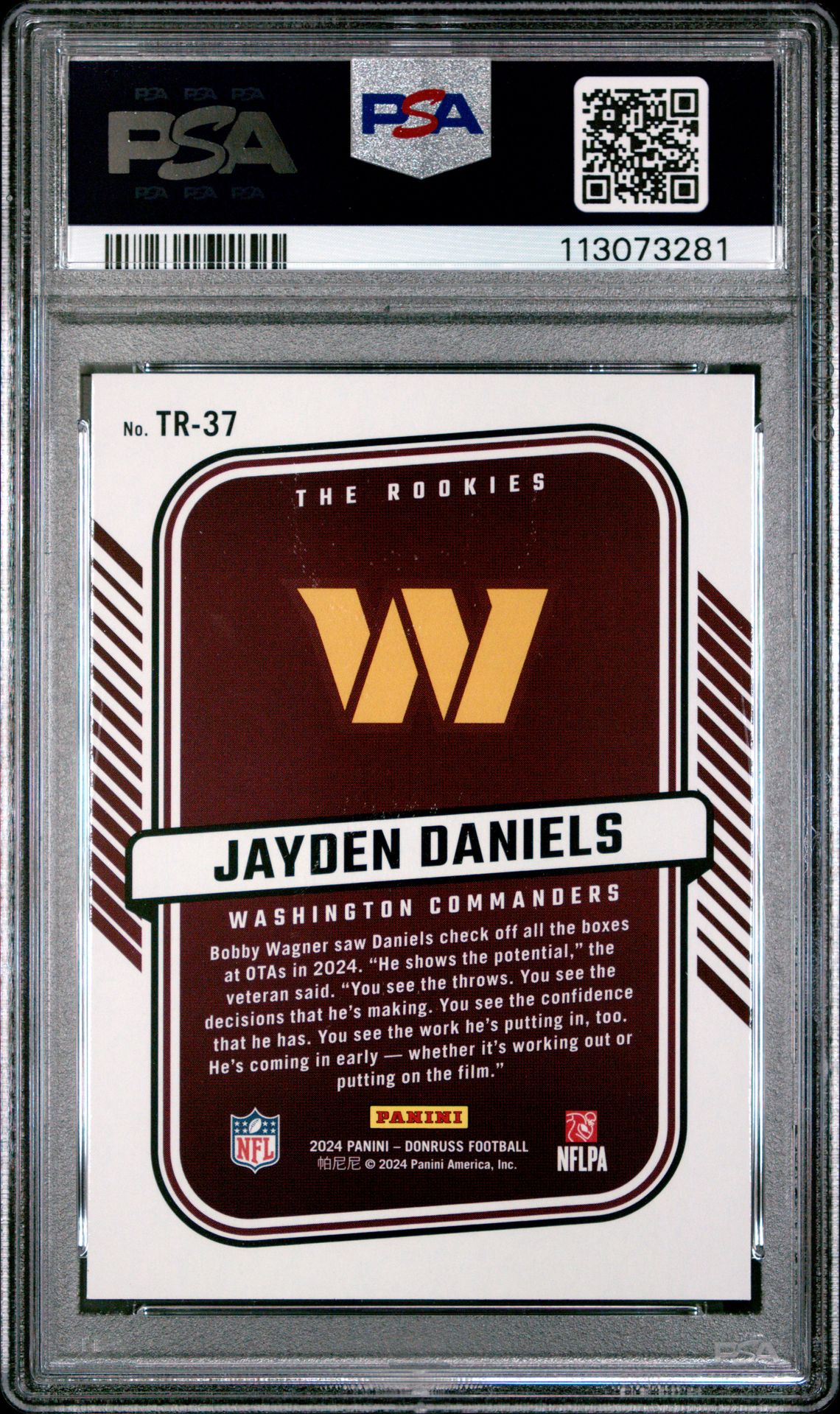 2024 Panini Donruss The Rookies Jayden Daniels #Tr37 Gem Mt 10 back