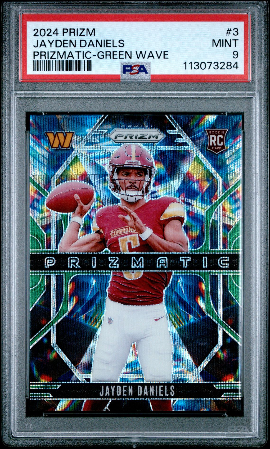 2024 Panini Prizm Prizmatic Jayden Daniels #3 (Prizmatic-Green Wave) Mint 9 front