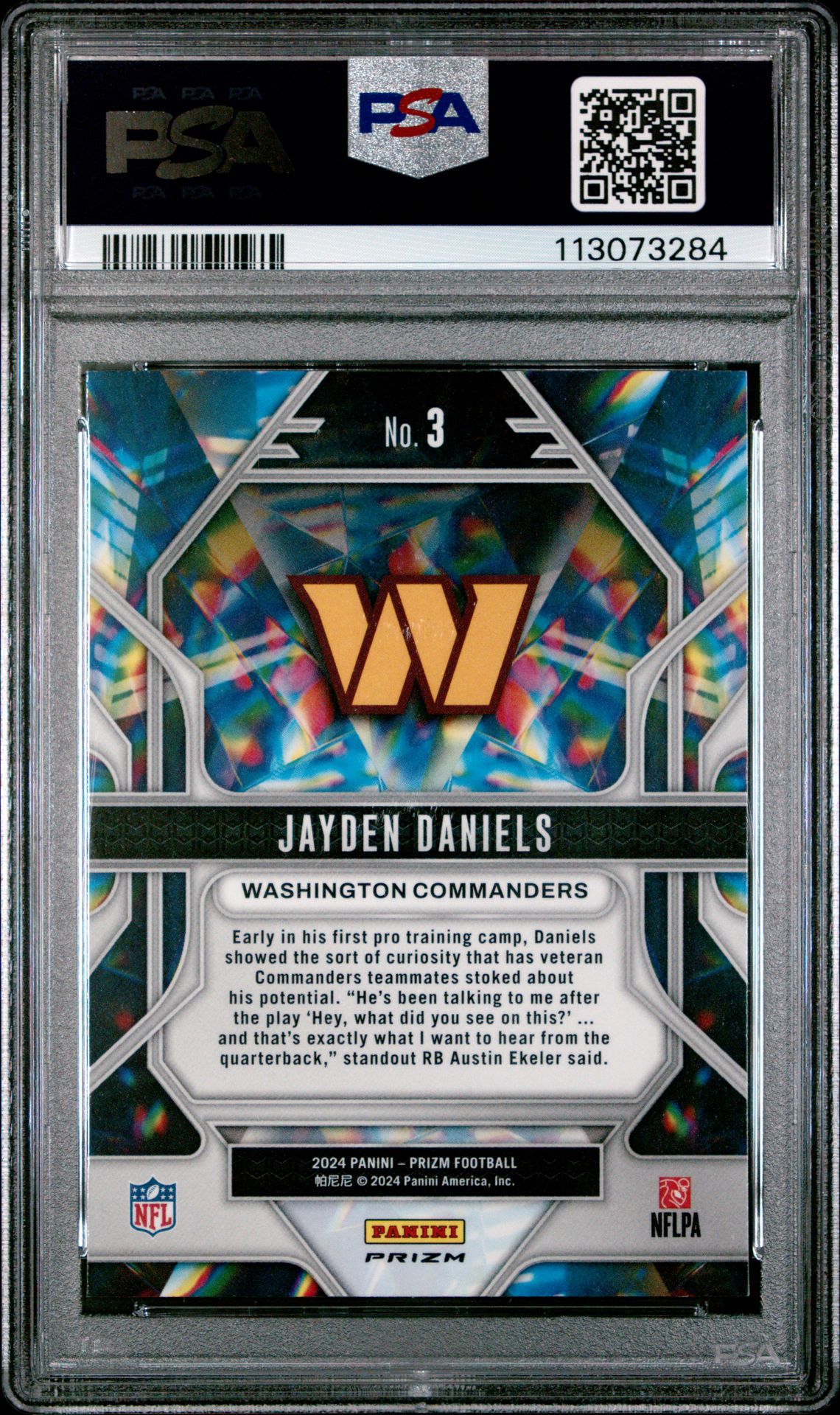 2024 Panini Prizm Prizmatic Jayden Daniels #3 (Prizmatic-Green Wave) Mint 9 back