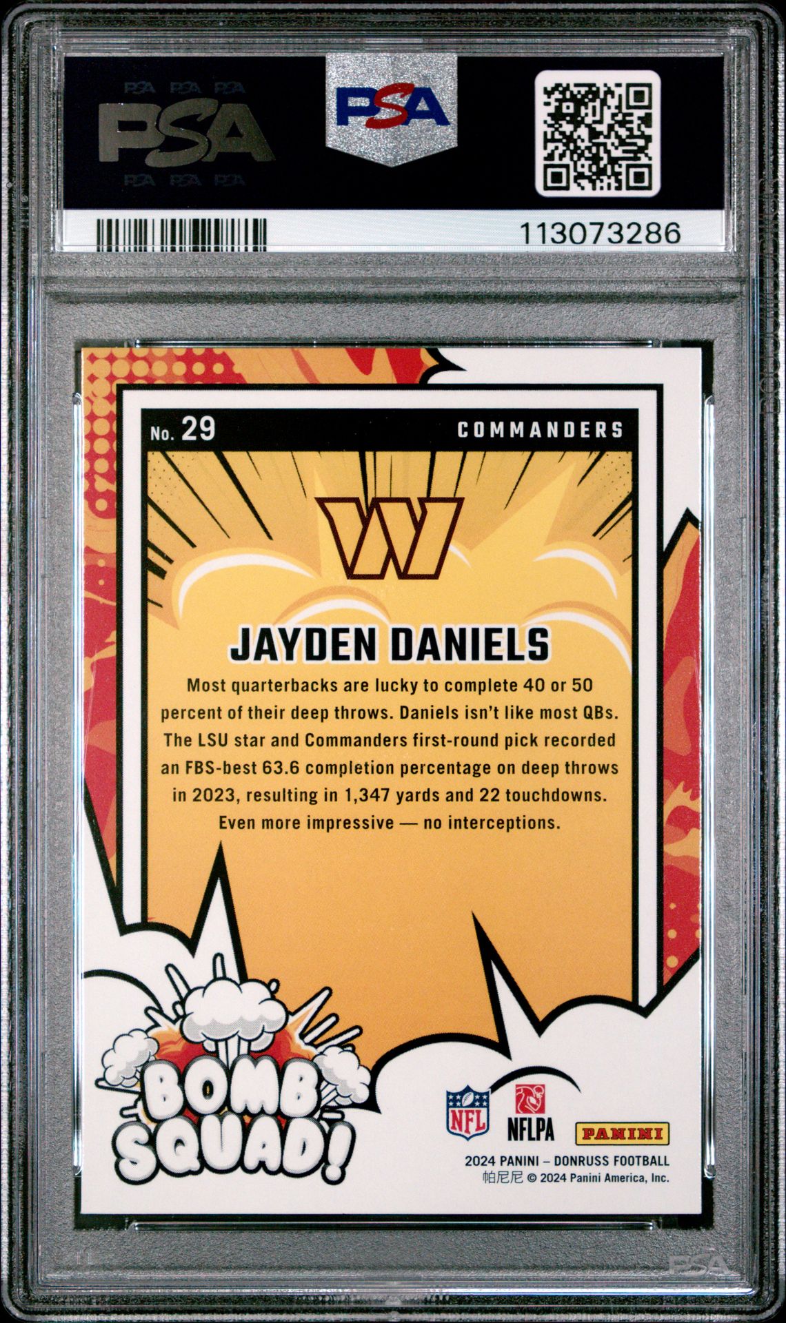 2024 Panini Donruss Bomb Squad Jayden Daniels #29 Gem Mt 10 back