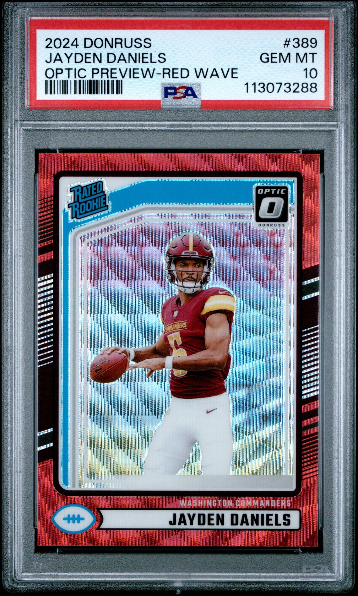 2024 Panini Donruss Jayden Daniels #389 (Optic Preview-Red Wave) Gem Mt 10 front