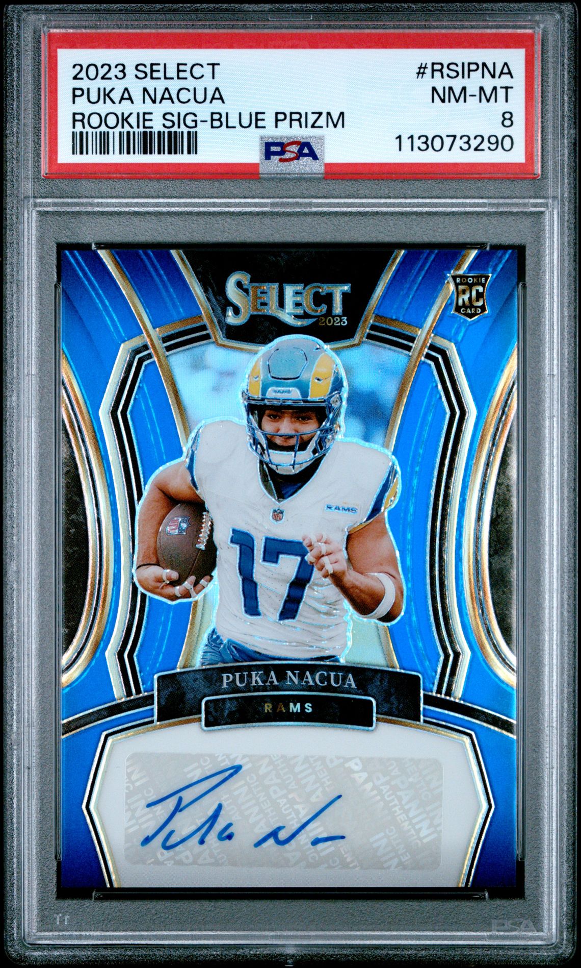 2023 Panini Select Rookie Signatures Puka Nacua #Rsipna (Rookie Sig-Blue Prizm) Nm-Mt 8 front