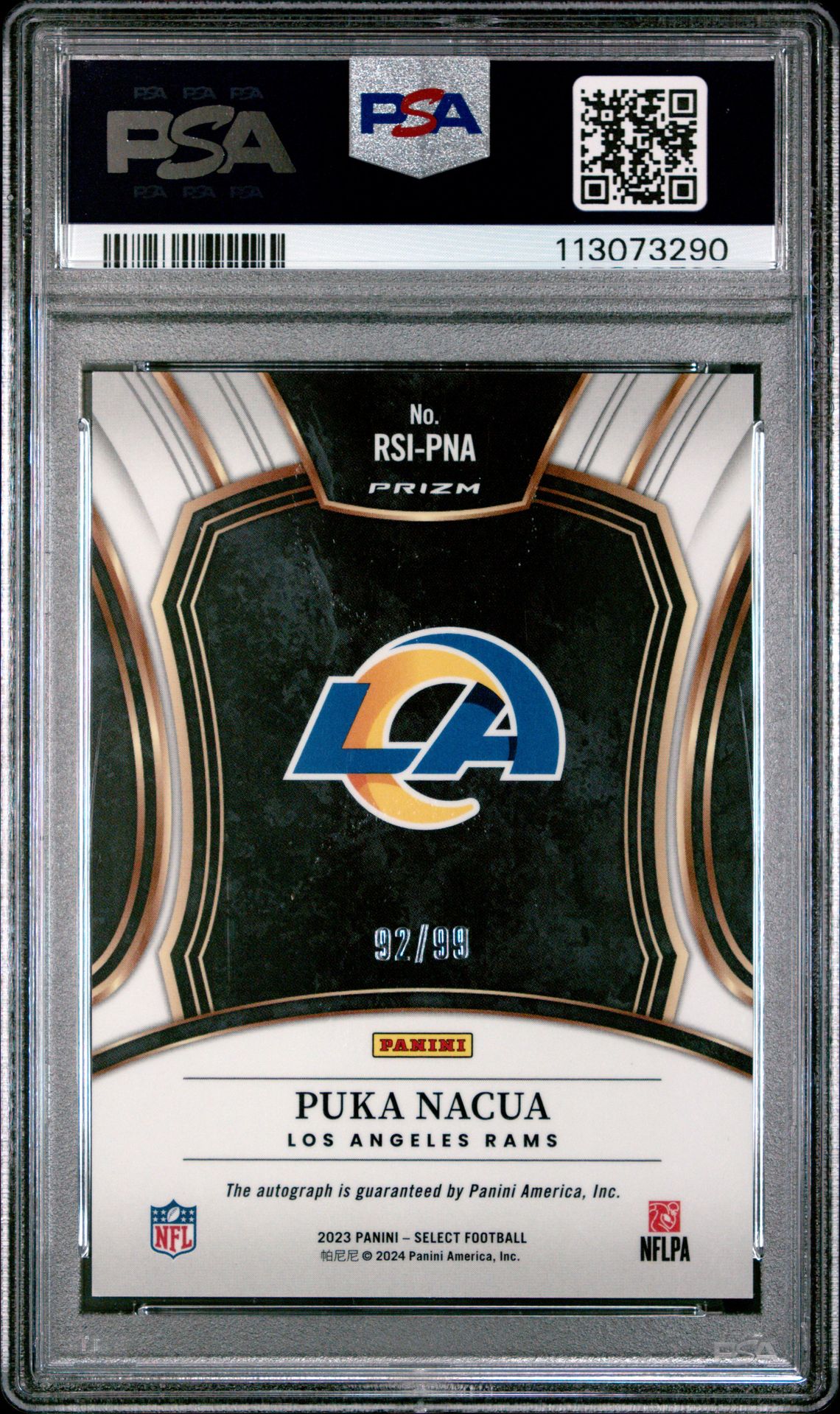 2023 Panini Select Rookie Signatures Puka Nacua #Rsipna (Rookie Sig-Blue Prizm) Nm-Mt 8 back