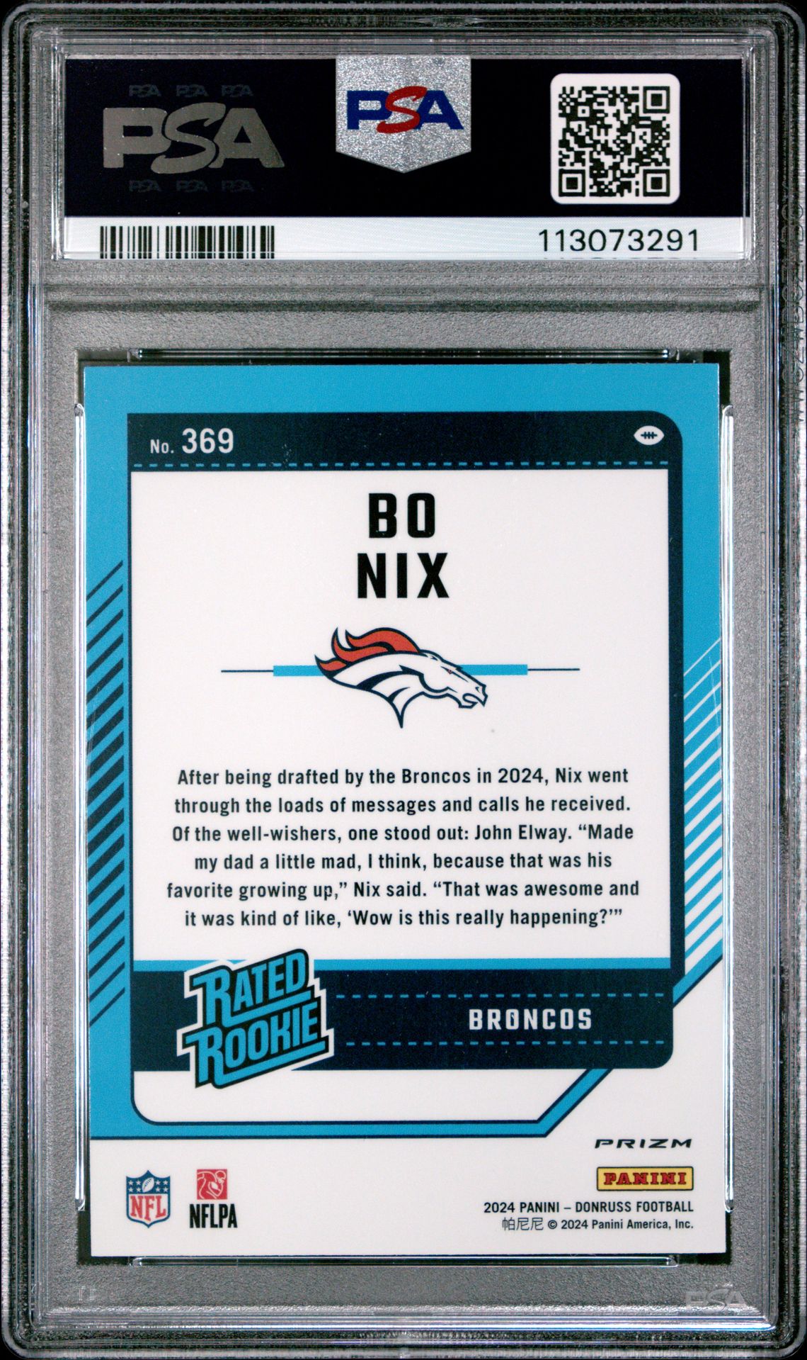 2024 Panini Donruss Bo Nix #369 (Optic Preview-Red Wave) Gem Mt 10 back