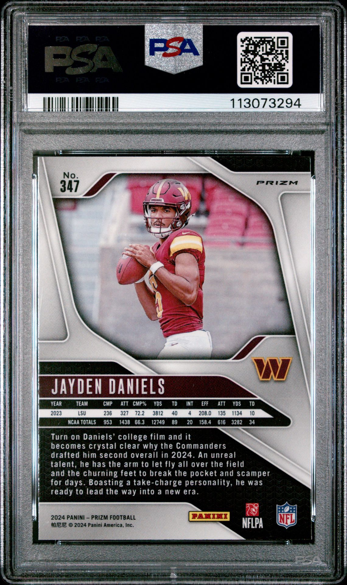 2024 Panini Prizm Jayden Daniels #347 (Silver Prizm) Nm-Mt 8 back