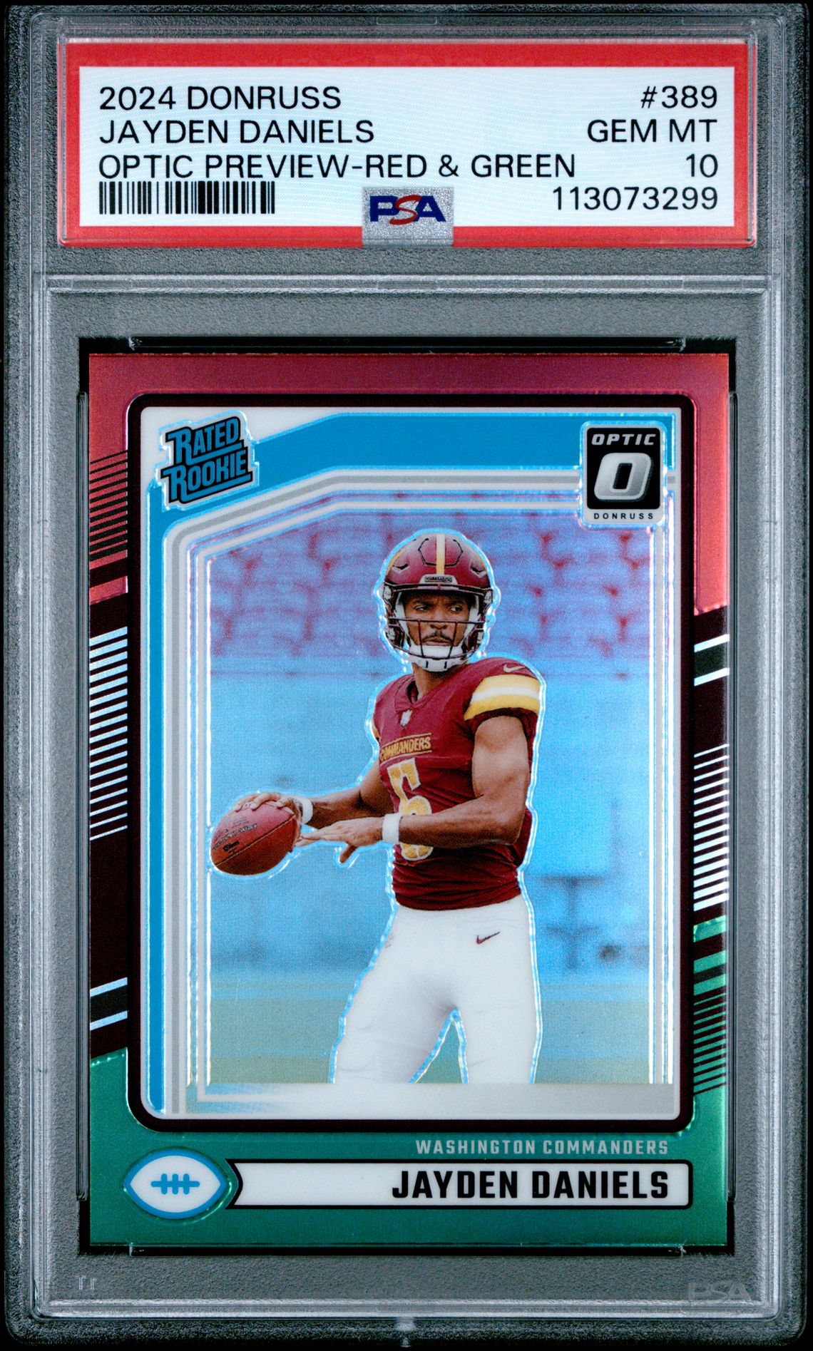 2024 Panini Donruss Jayden Daniels #389 (Optic Preview-Red & Green) Gem Mt 10 front