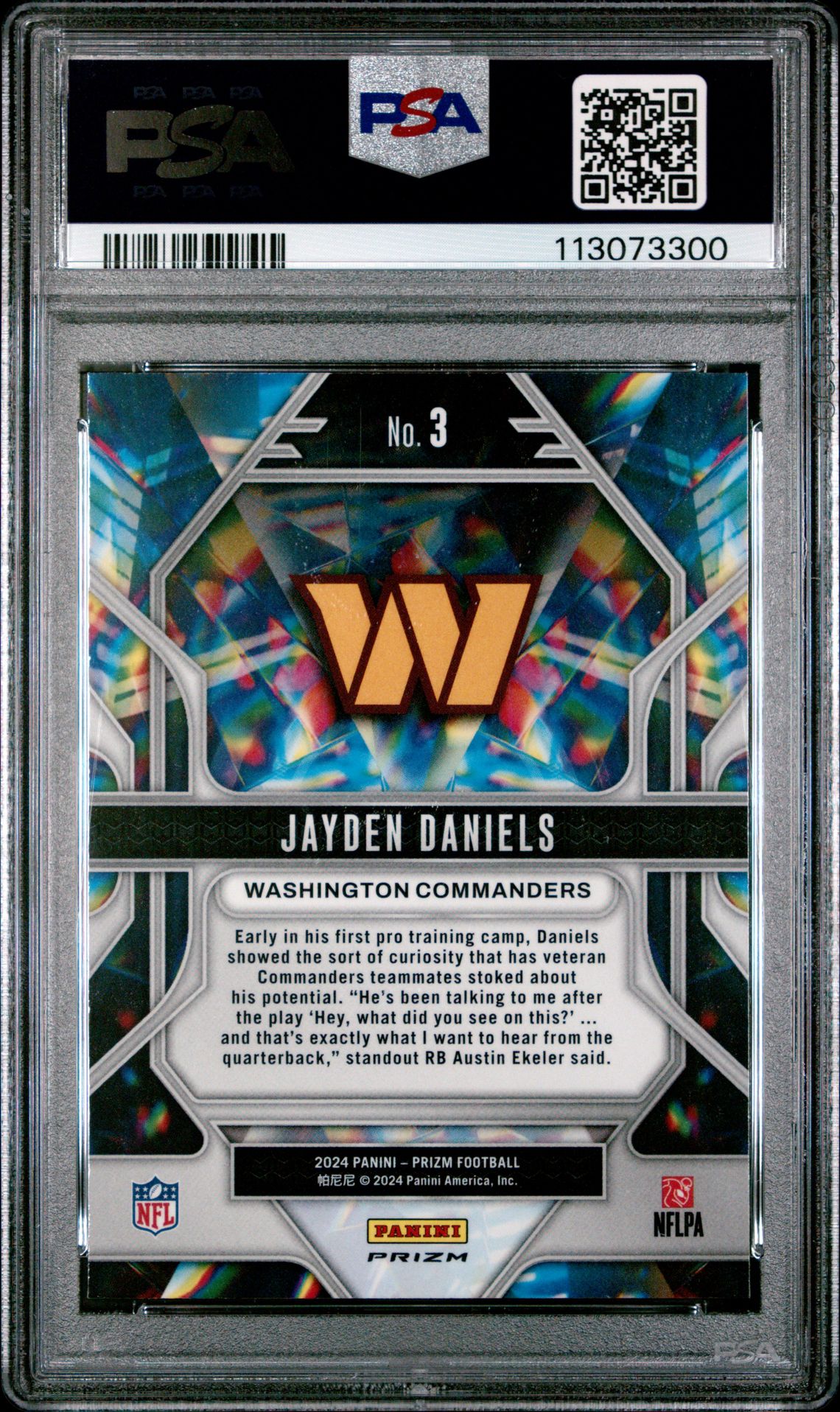 2024 Panini Prizm Prizmatic Jayden Daniels #3 (Prizmatic-Green Wave) Gem Mt 10 back