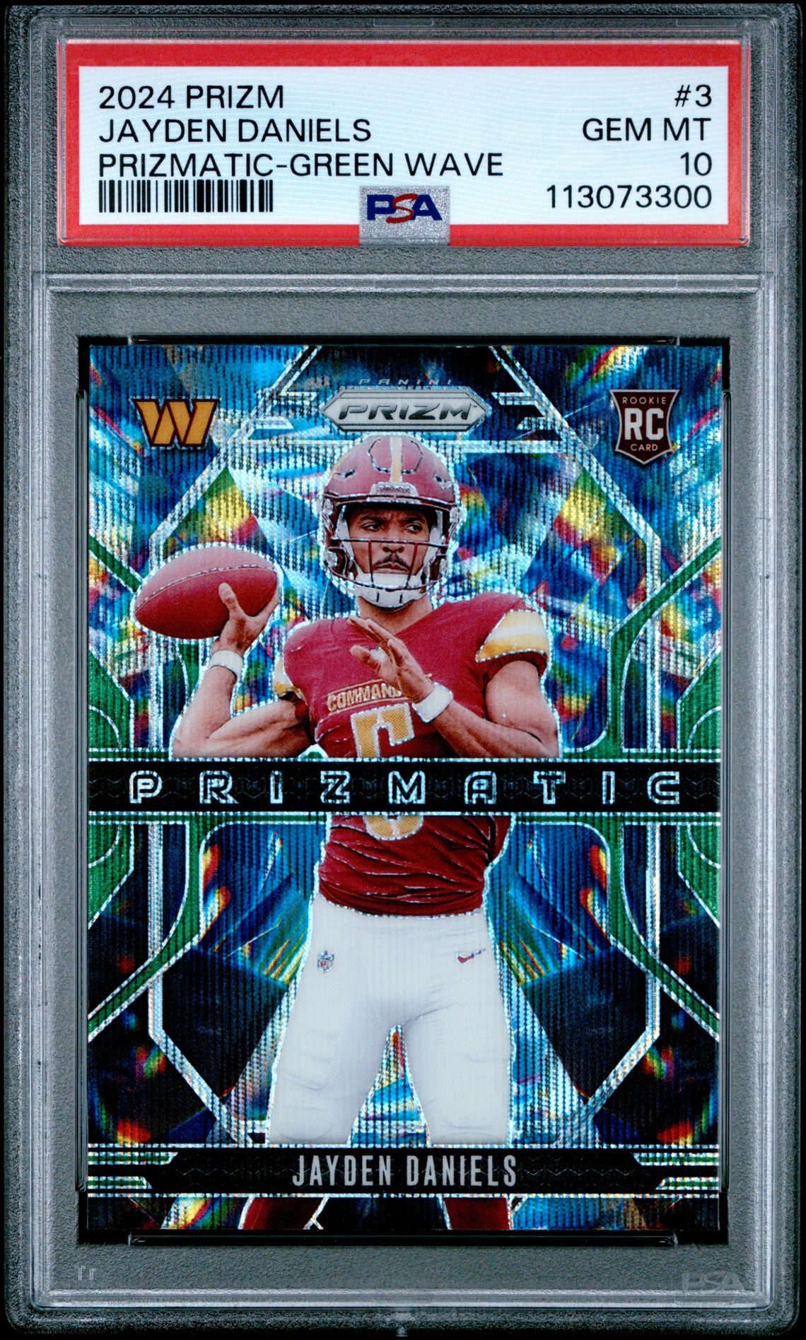2024 Panini Prizm Prizmatic Jayden Daniels #3 (Prizmatic-Green Wave) Gem Mt 10 front