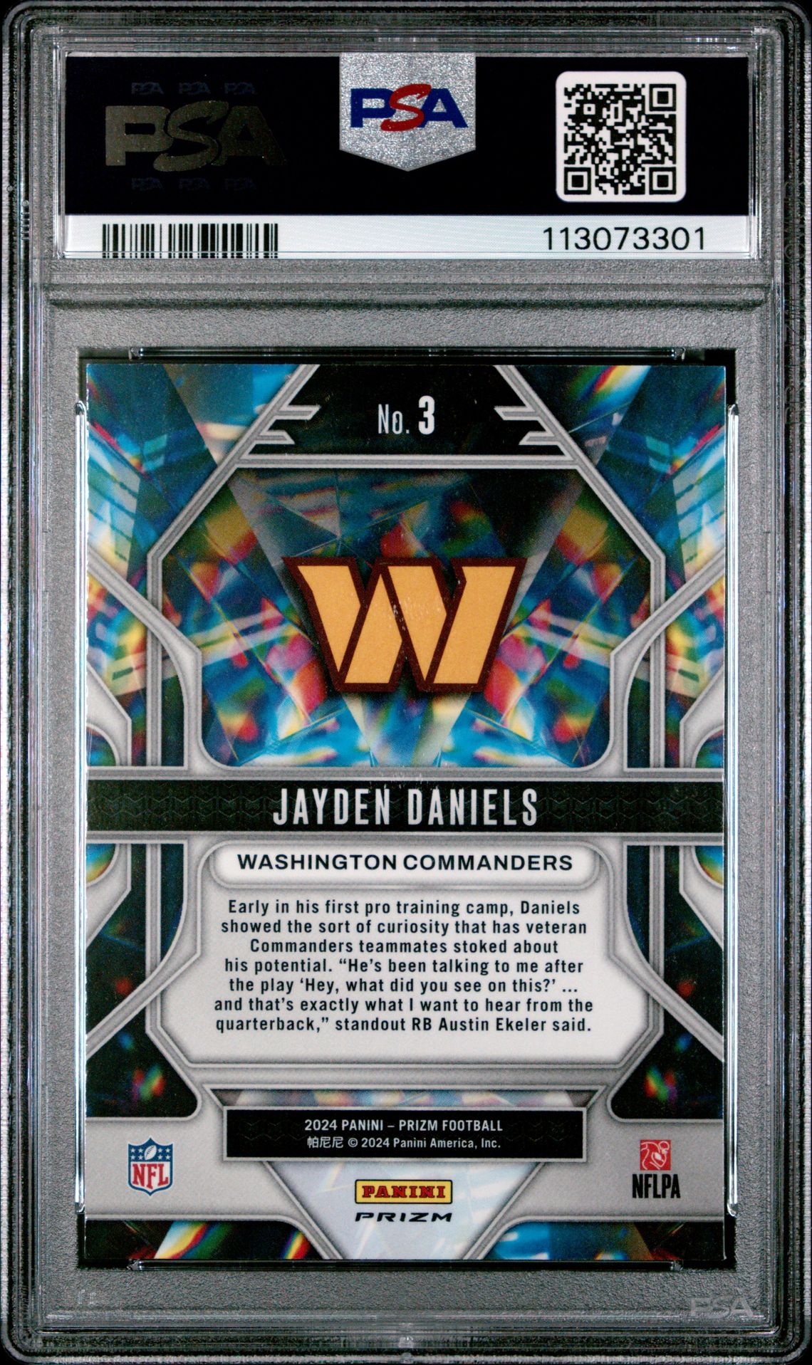 2024 Panini Prizm Prizmatic Jayden Daniels #3 (Prizmatic-Green Wave) Gem Mt 10 back