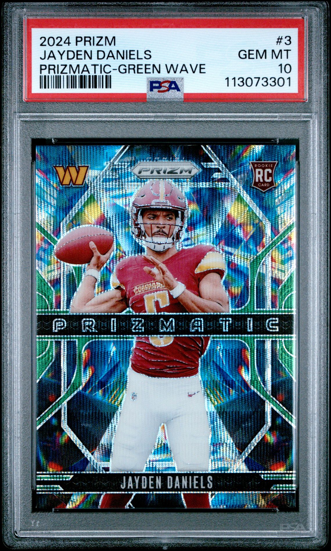2024 Panini Prizm Prizmatic Jayden Daniels #3 (Prizmatic-Green Wave) Gem Mt 10 front