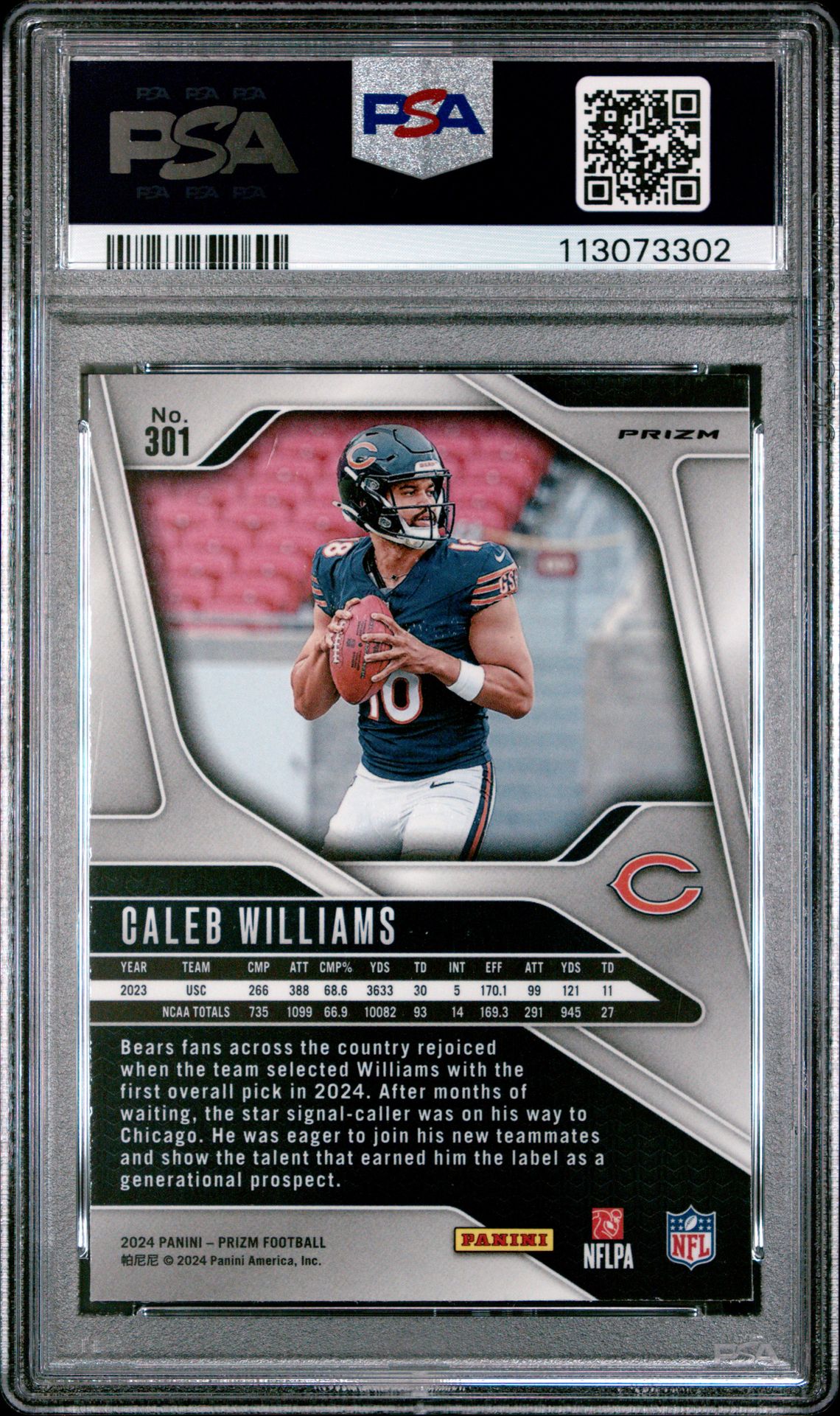 2024 Panini Prizm Caleb Williams #301 (Red/White/Blue Prizm) Mint 9 back