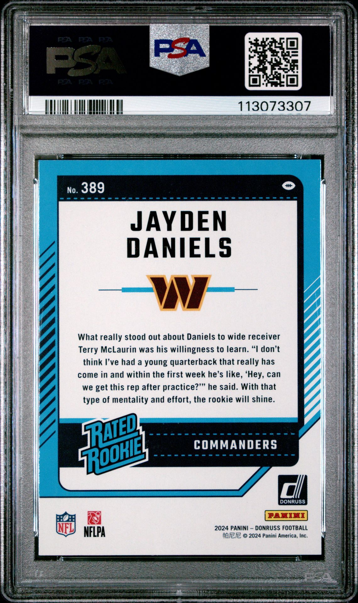 2024 Panini Donruss Jayden Daniels #389 Mint 9 back