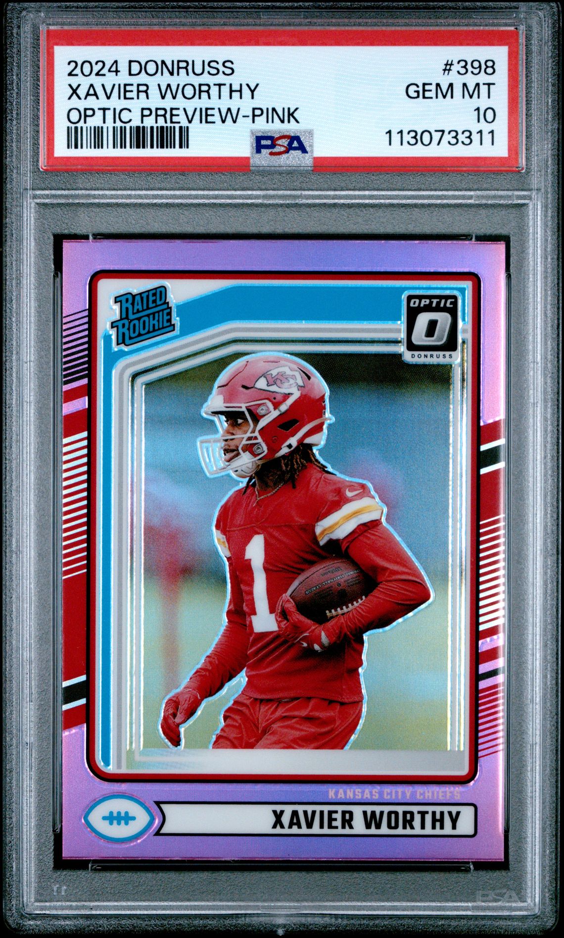 2024 Panini Donruss Xavier Worthy #398 (Optic Preview-Pink) Gem Mt 10 front