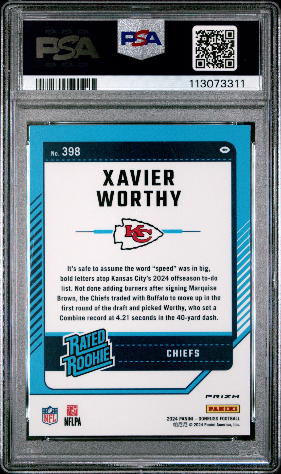 2024 Panini Donruss Xavier Worthy #398 (Optic Preview-Pink) Gem Mt 10 back