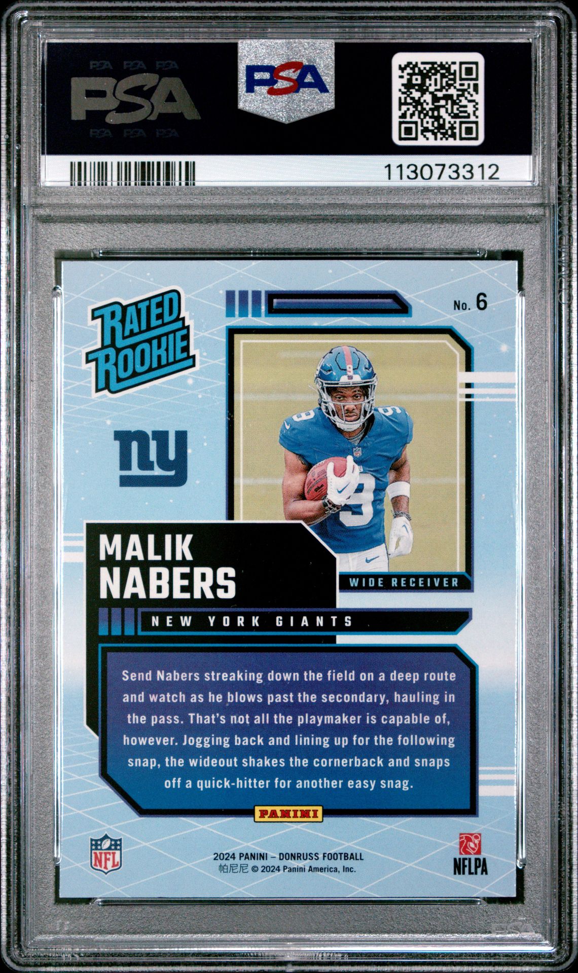 2024 Panini Donruss Rated Rookies Retro Malik Nabers #6 Gem Mt 10 back