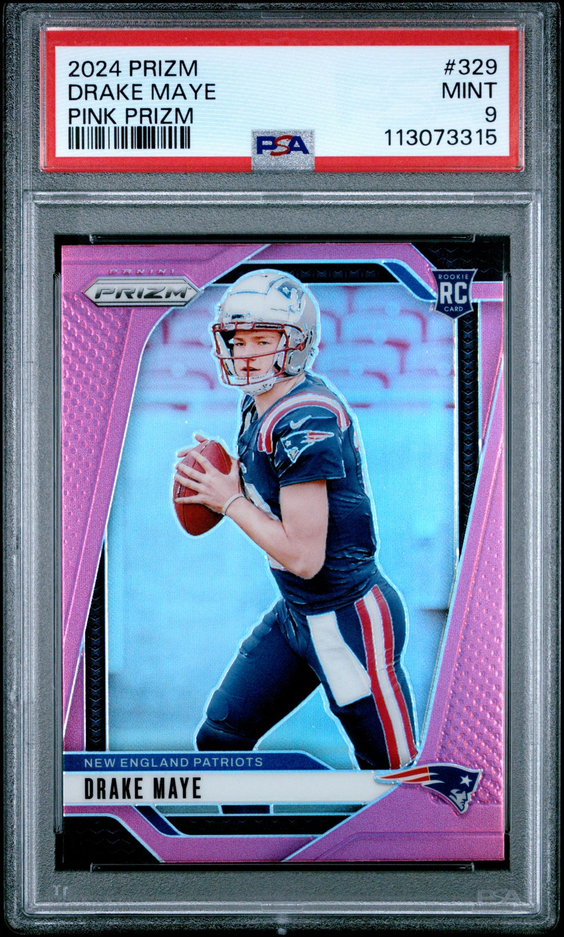 2024 Panini Prizm Drake Maye #329 (Pink Prizm) Mint 9 front