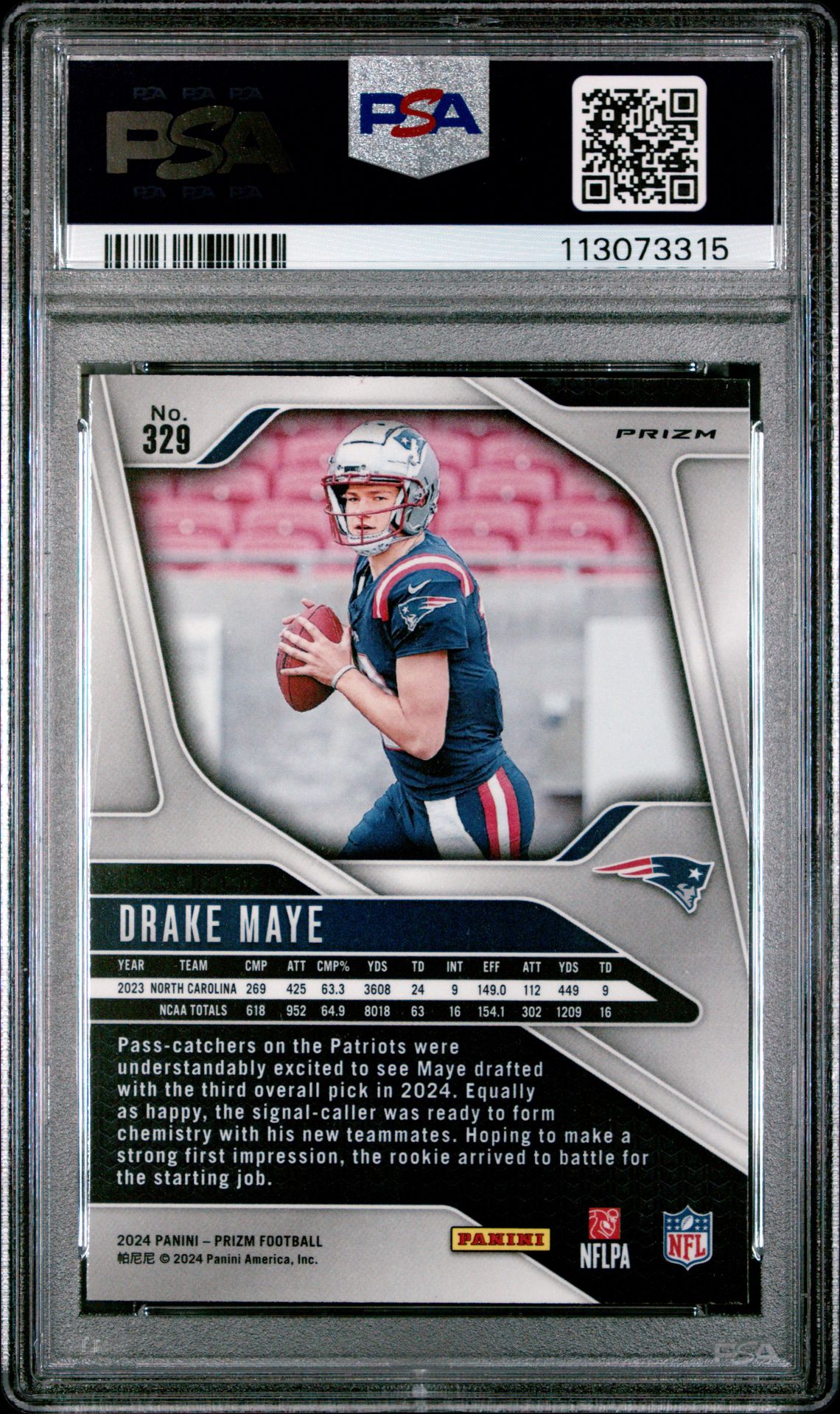 2024 Panini Prizm Drake Maye #329 (Pink Prizm) Mint 9 back