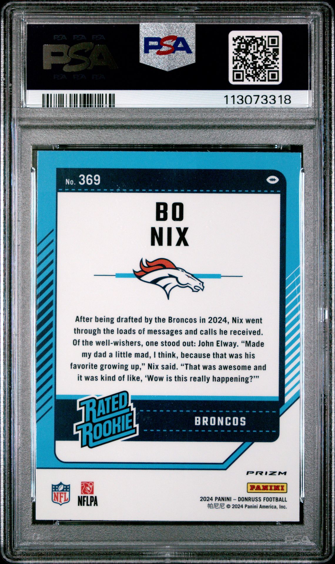 2024 Panini Donruss Bo Nix #369 (Optic Preview-Red & Green) Mint 9 back