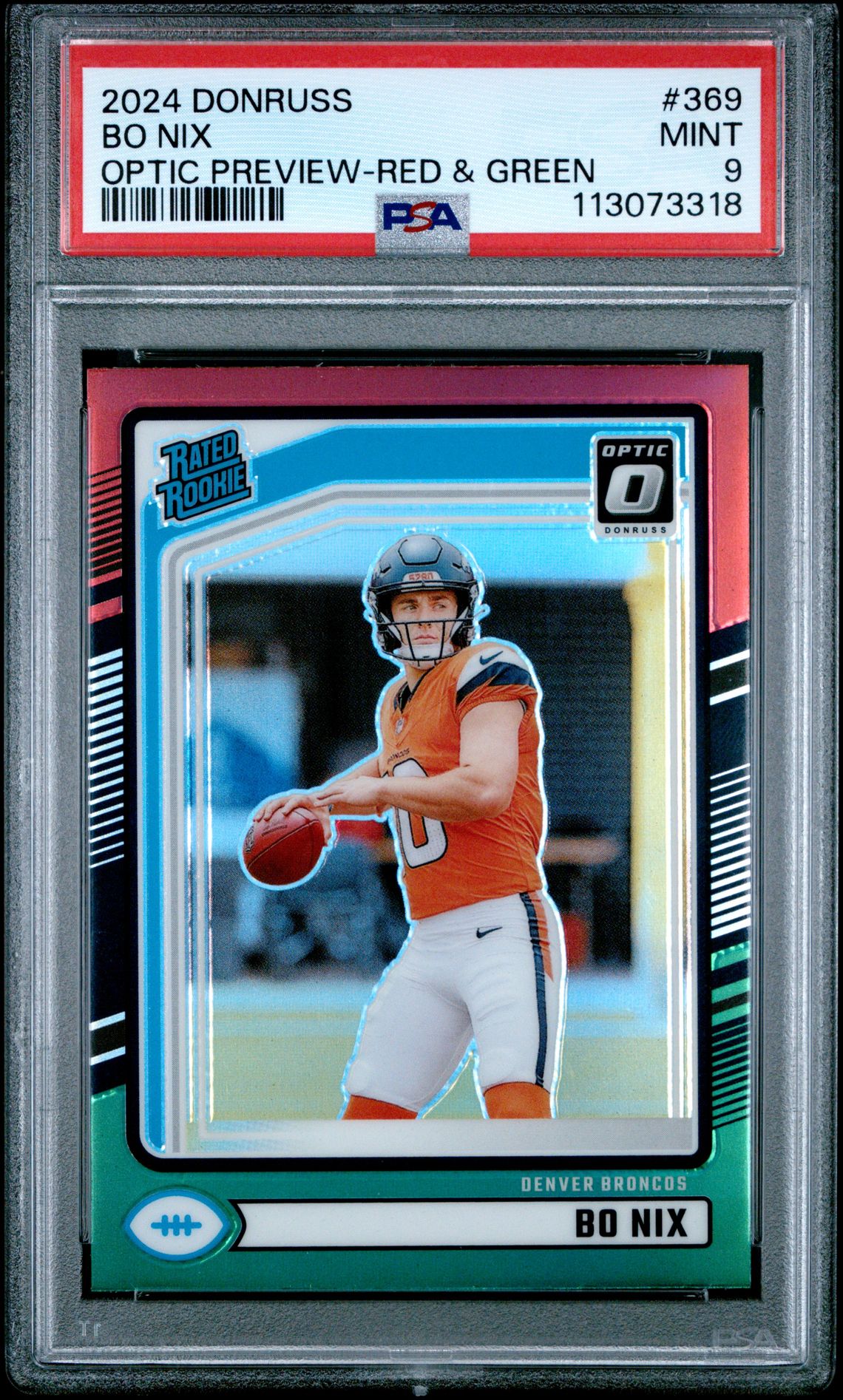 2024 Panini Donruss Bo Nix #369 (Optic Preview-Red & Green) Mint 9 front