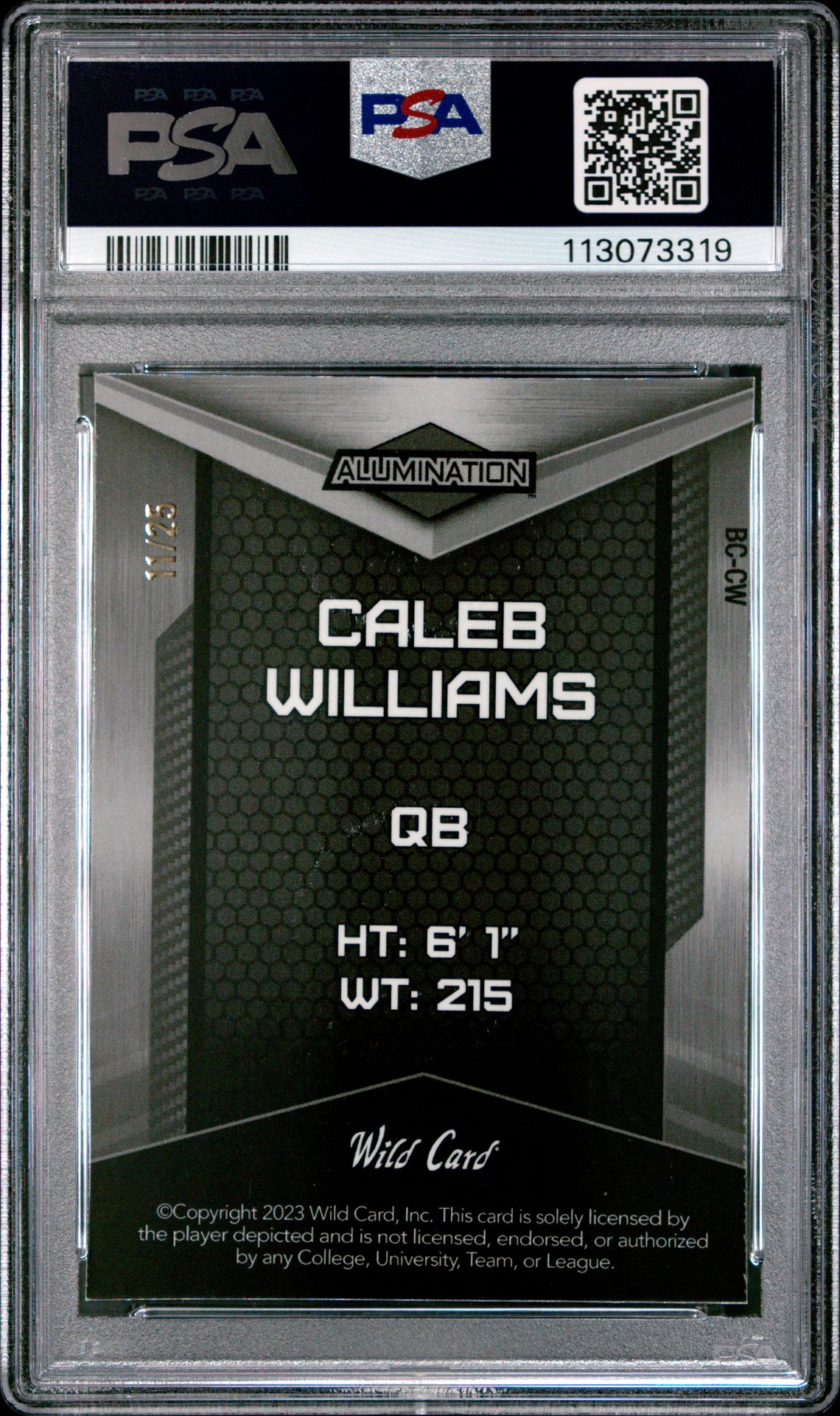 2023 Wild Card Alumination Rookie Edition Caleb Williams #Bccw (Mosaic-Purple) Mint 9 back