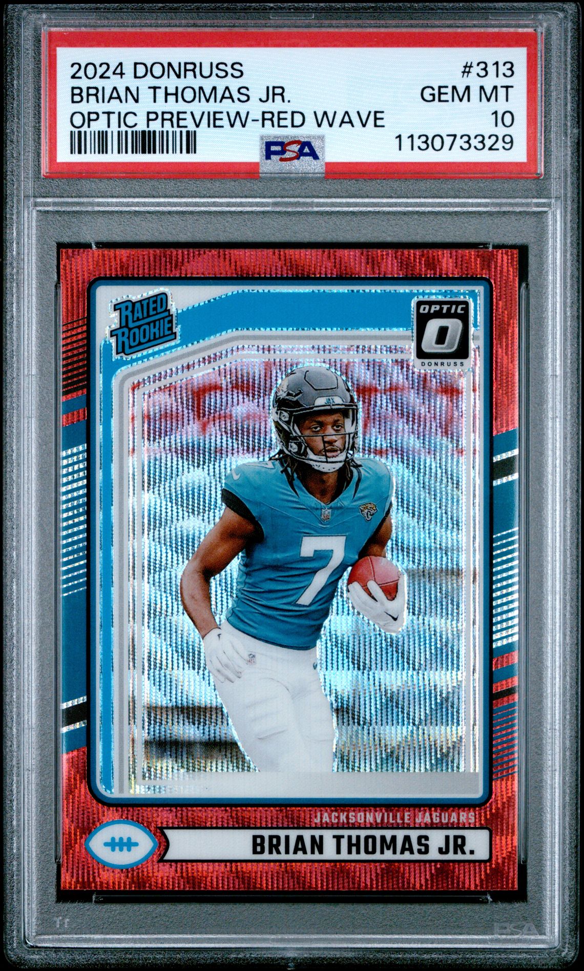 2024 Panini Donruss Brian Thomas Jr. #313 (Optic Preview-Red Wave) Gem Mt 10 front