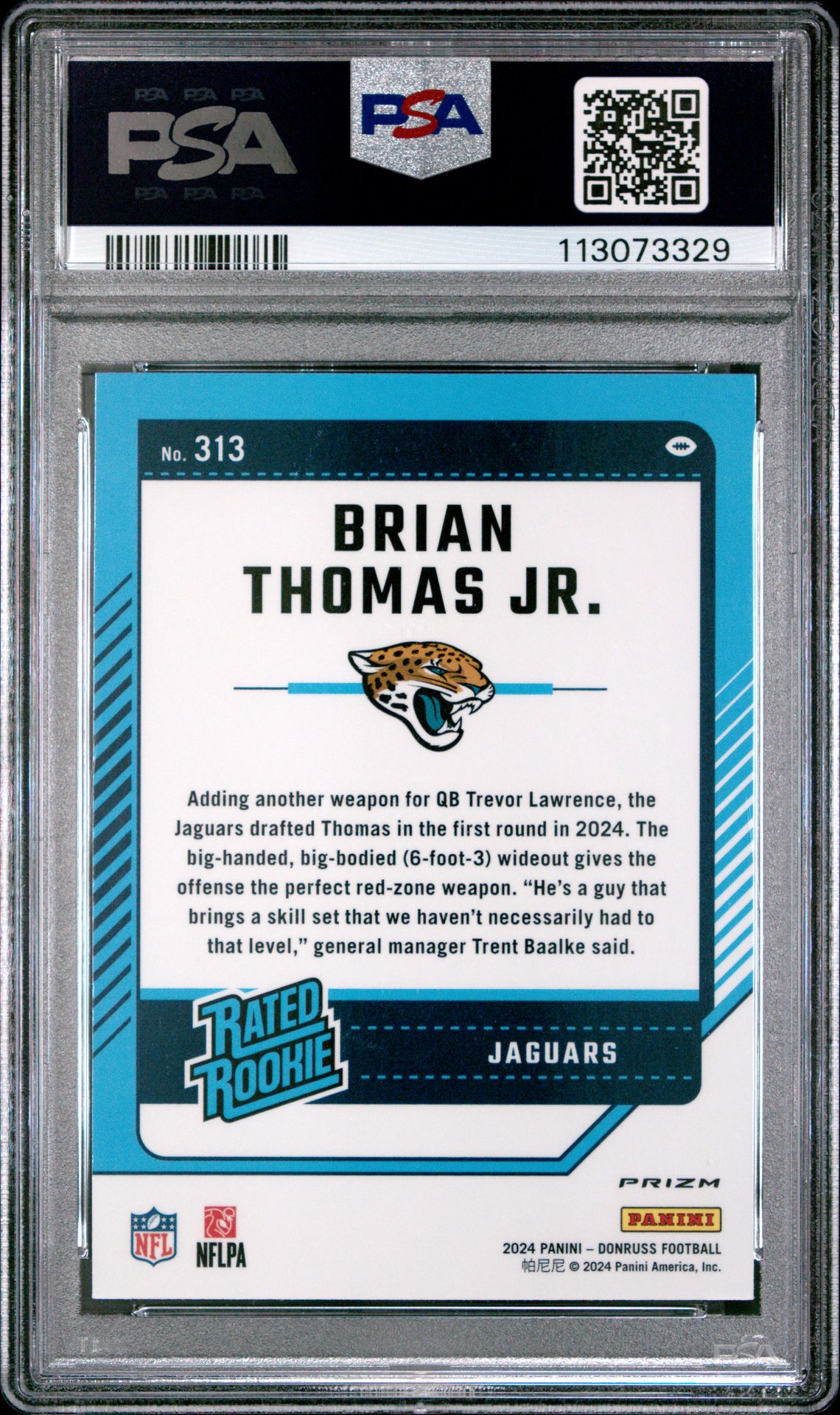 2024 Panini Donruss Brian Thomas Jr. #313 (Optic Preview-Red Wave) Gem Mt 10 back