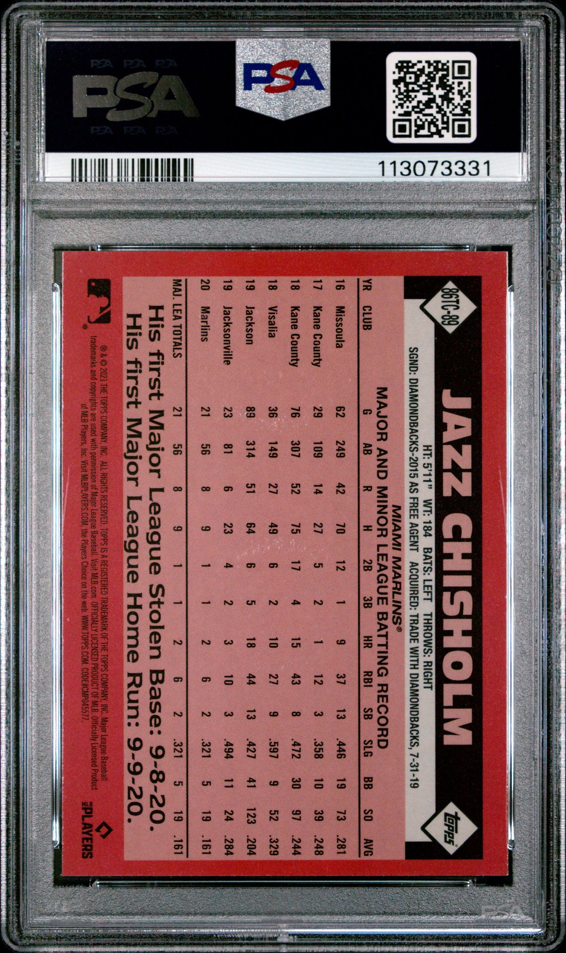 2021 Topps Silver Pack 1986 Chrome Promo Jazz Chisholm #89 (Series 2) Gem Mt 10 back